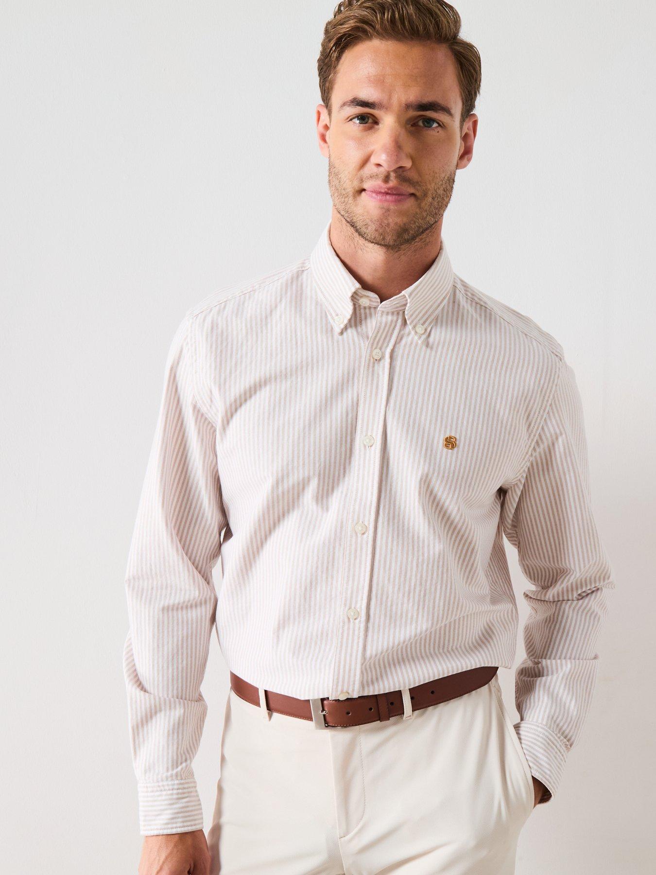 Image 6 of 6 of BOSS H-Liam Striped Regular Fit Oxford Shirt - Beige