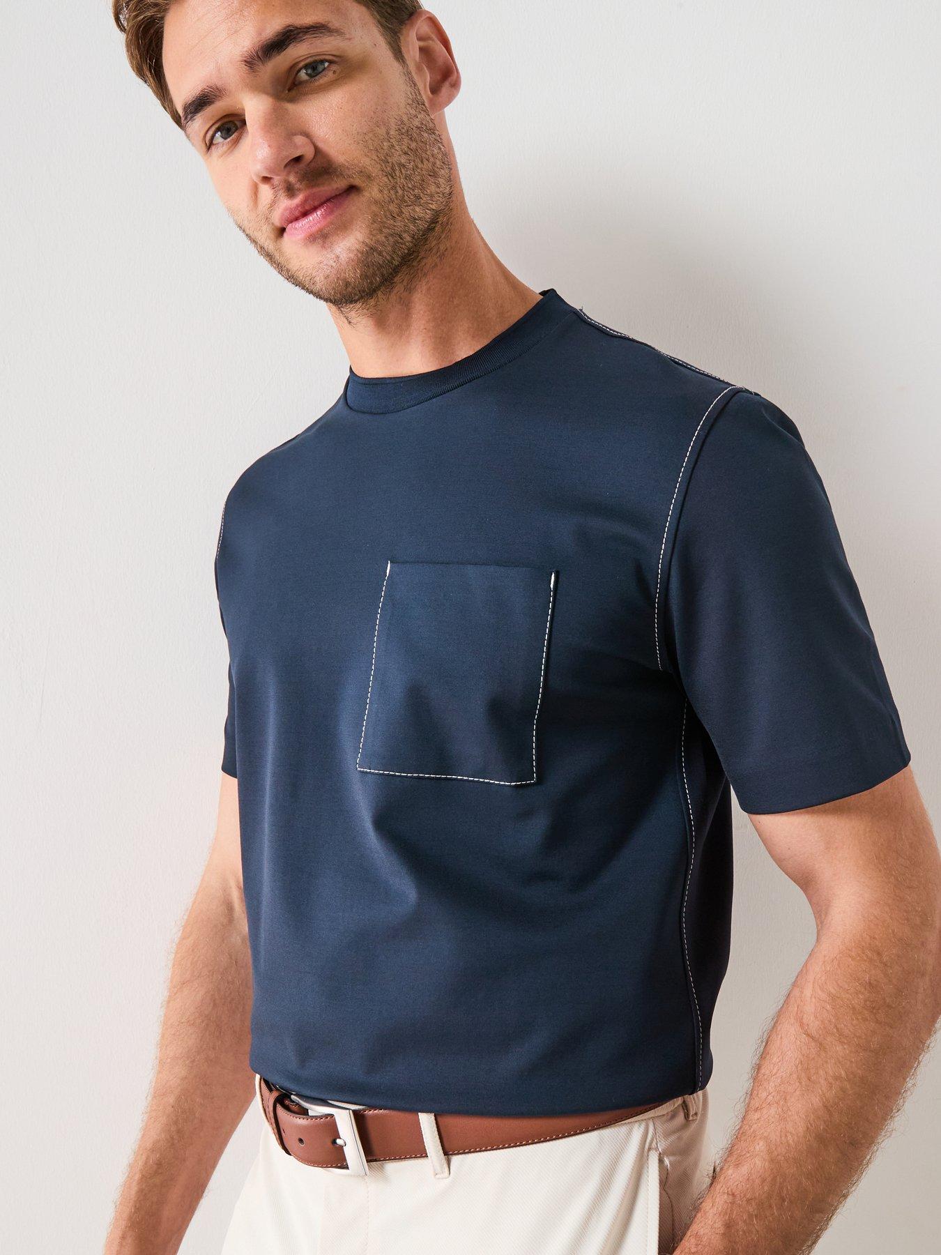 undefined C-Taut 105 Regular Fit Contrast Stitched Pocket T-Shirt - Navy