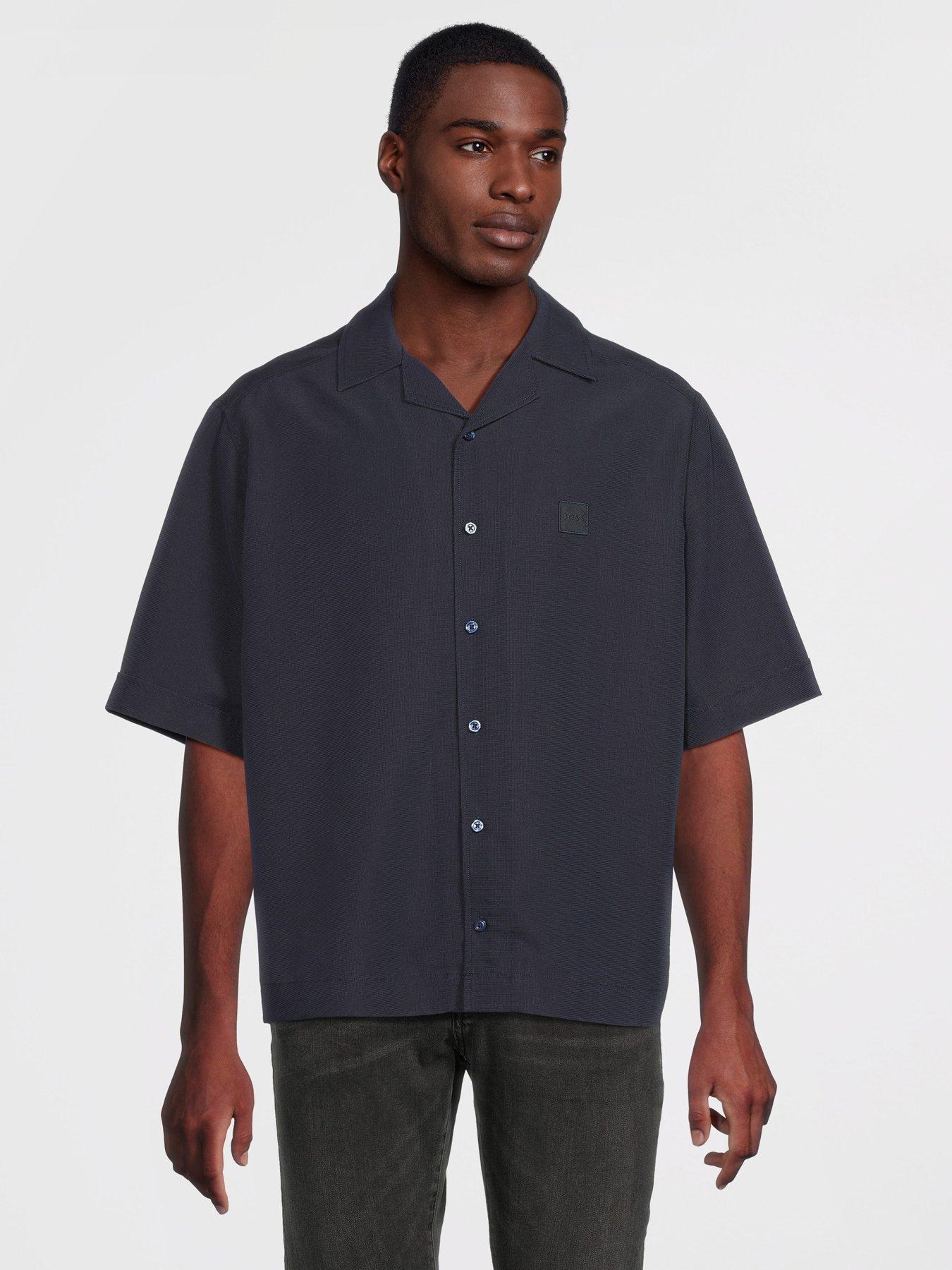 undefined Lapisy Relaxed Fit Revere Collar Short Sleeve Shirt - Navy