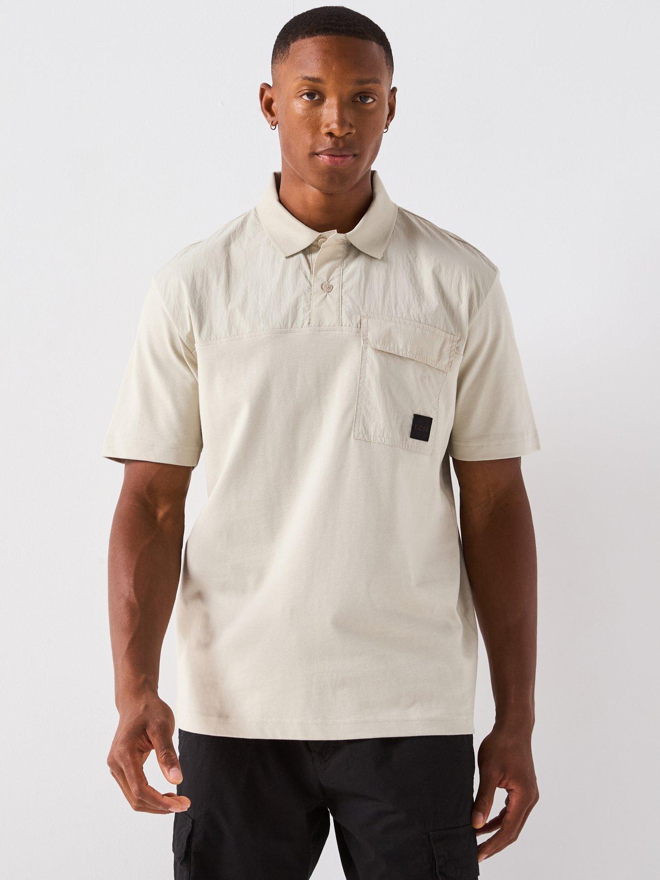 undefined Panel Relaxed Fit Nylon Panel Polo Utility Shirt - Beige