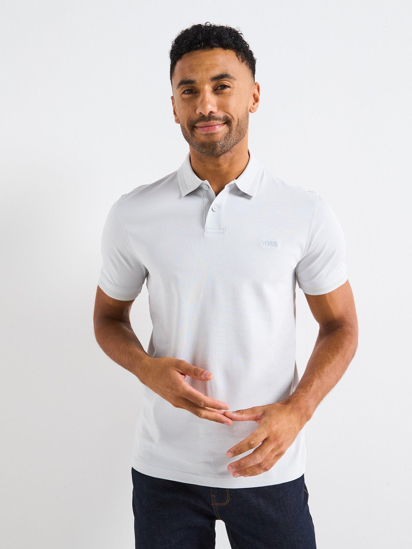 BOSS Pe Interlock Tonal Logo Polo Shirt - Grey