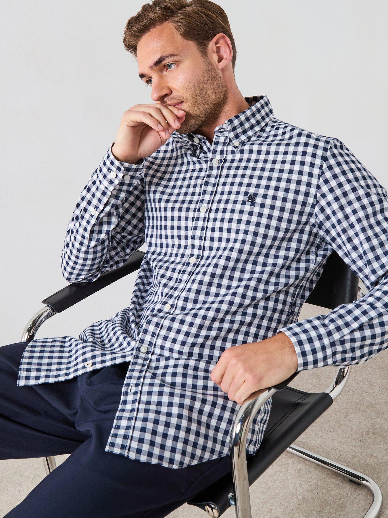 undefined Roan Slim Fit Gingham Plaid Shirt - Navy