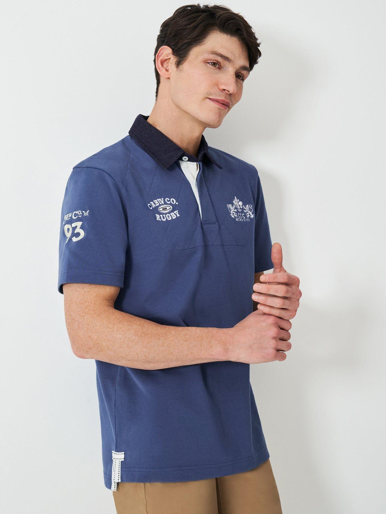 undefined Embroidered Cotton Short Sleeve Rugby Polo Shirt - Blue