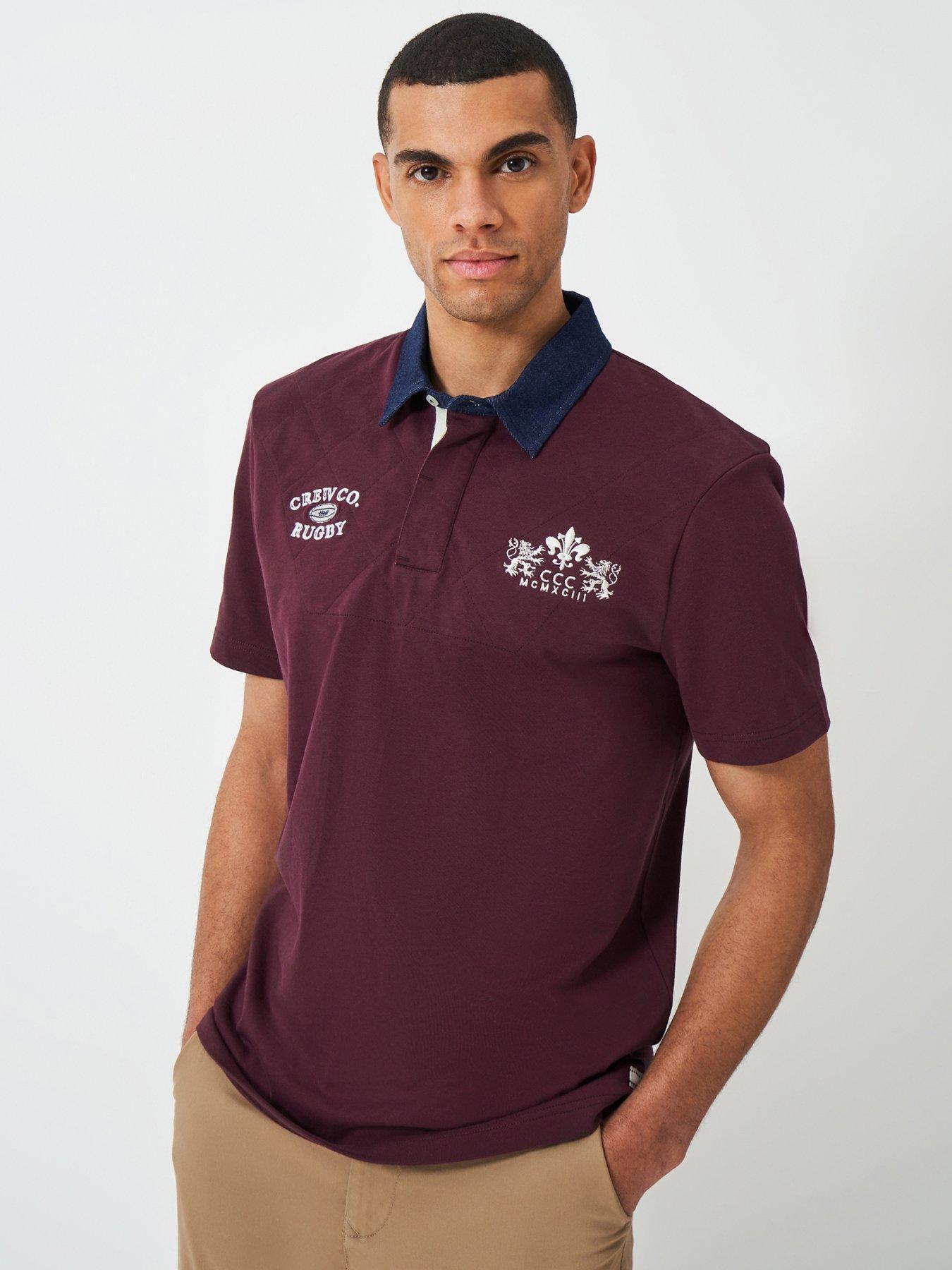 undefined Embroidered Cotton Short Sleeve Rugby Polo Shirt - Dar Red