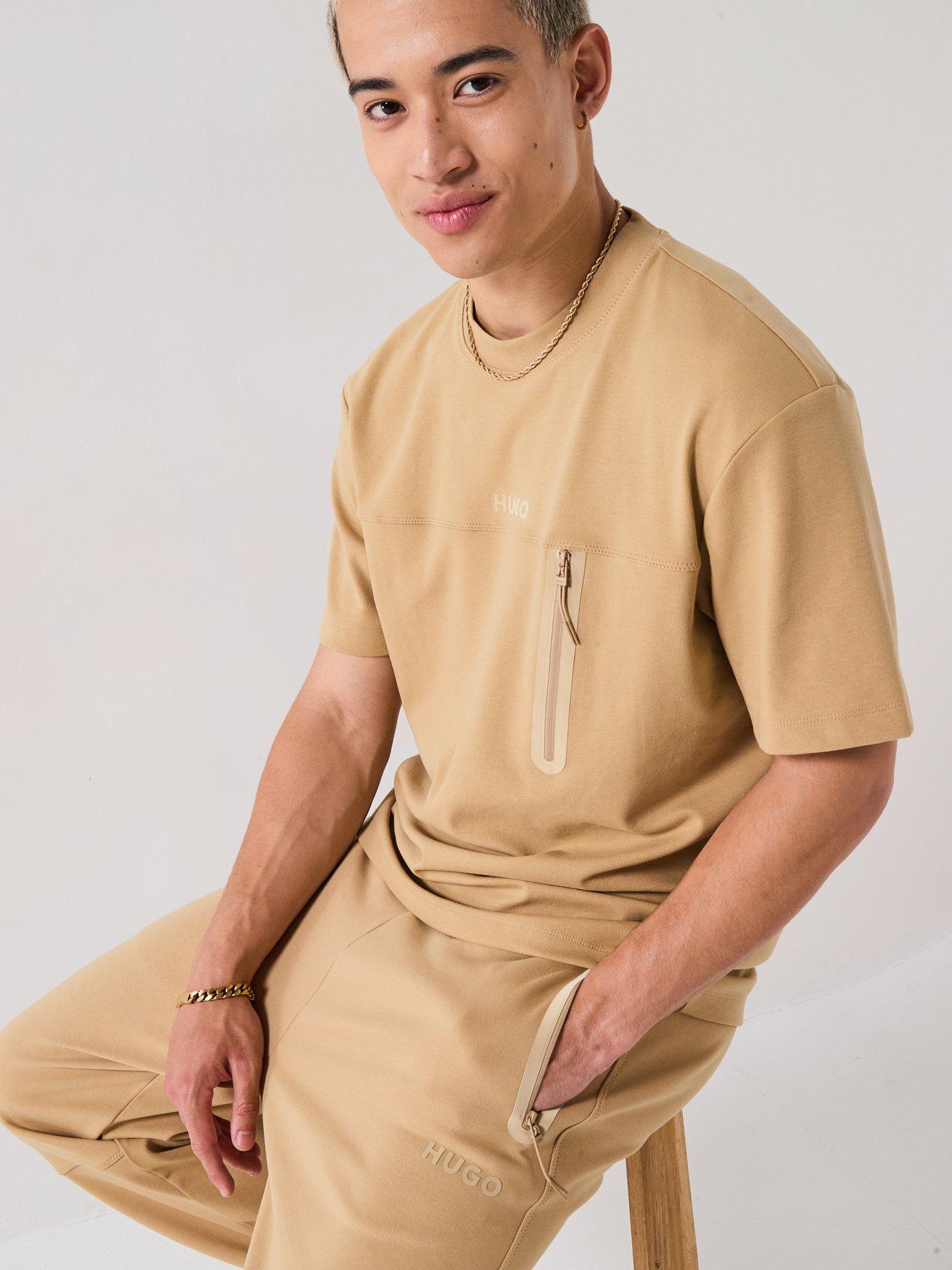 Image 1 of 6 of HUGO Relaxed Fit Dubi Tech T-Shirt - Beige