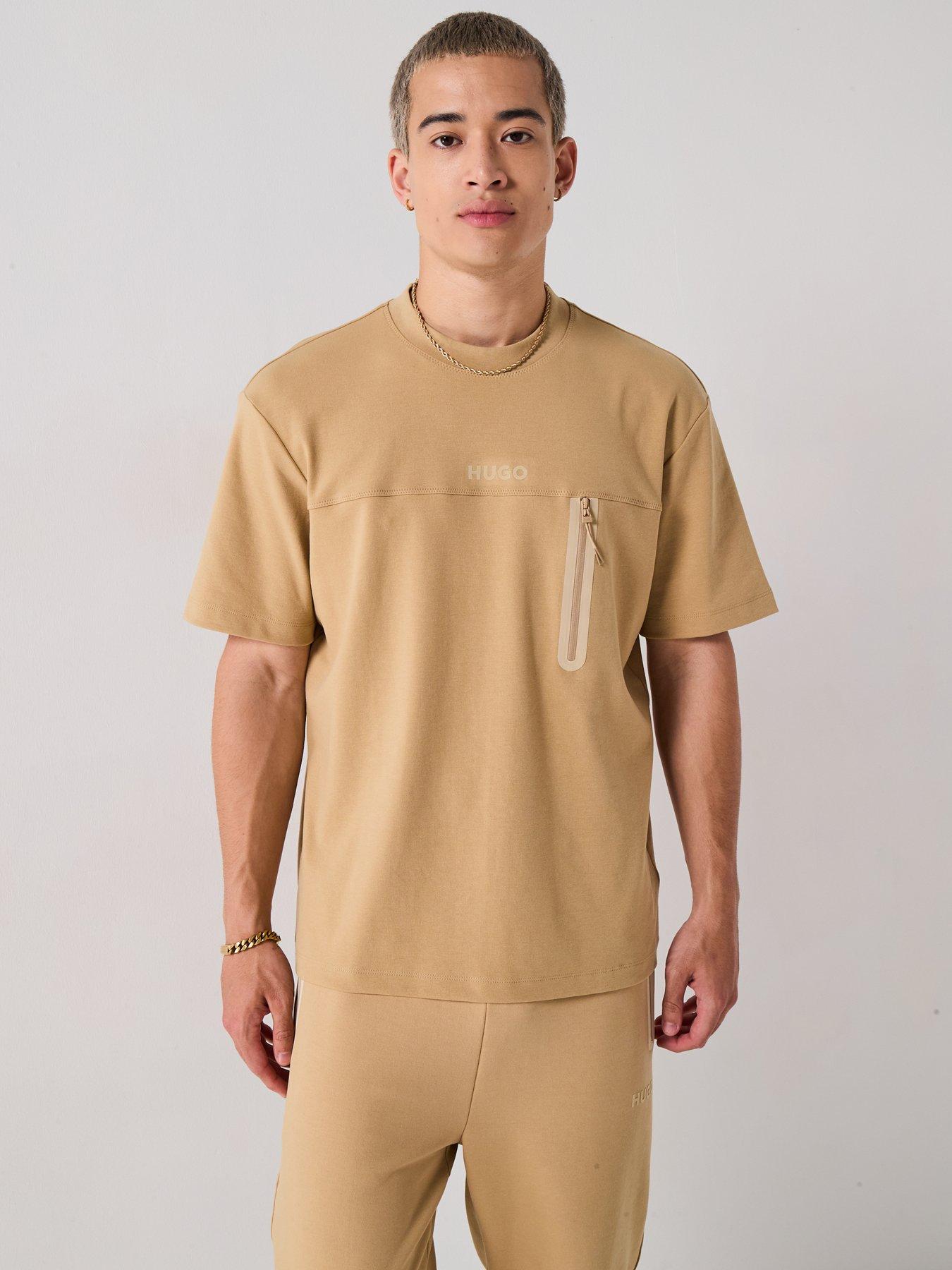 Image 4 of 6 of HUGO Relaxed Fit Dubi Tech T-Shirt - Beige