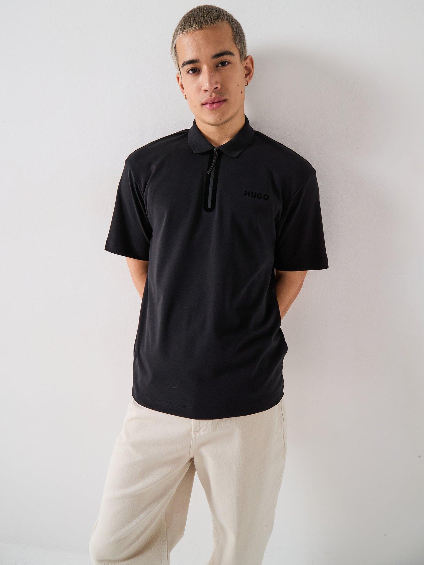 HUGO Relaxed Fit Dubilo Teck Zip Polo Shirt - Black
