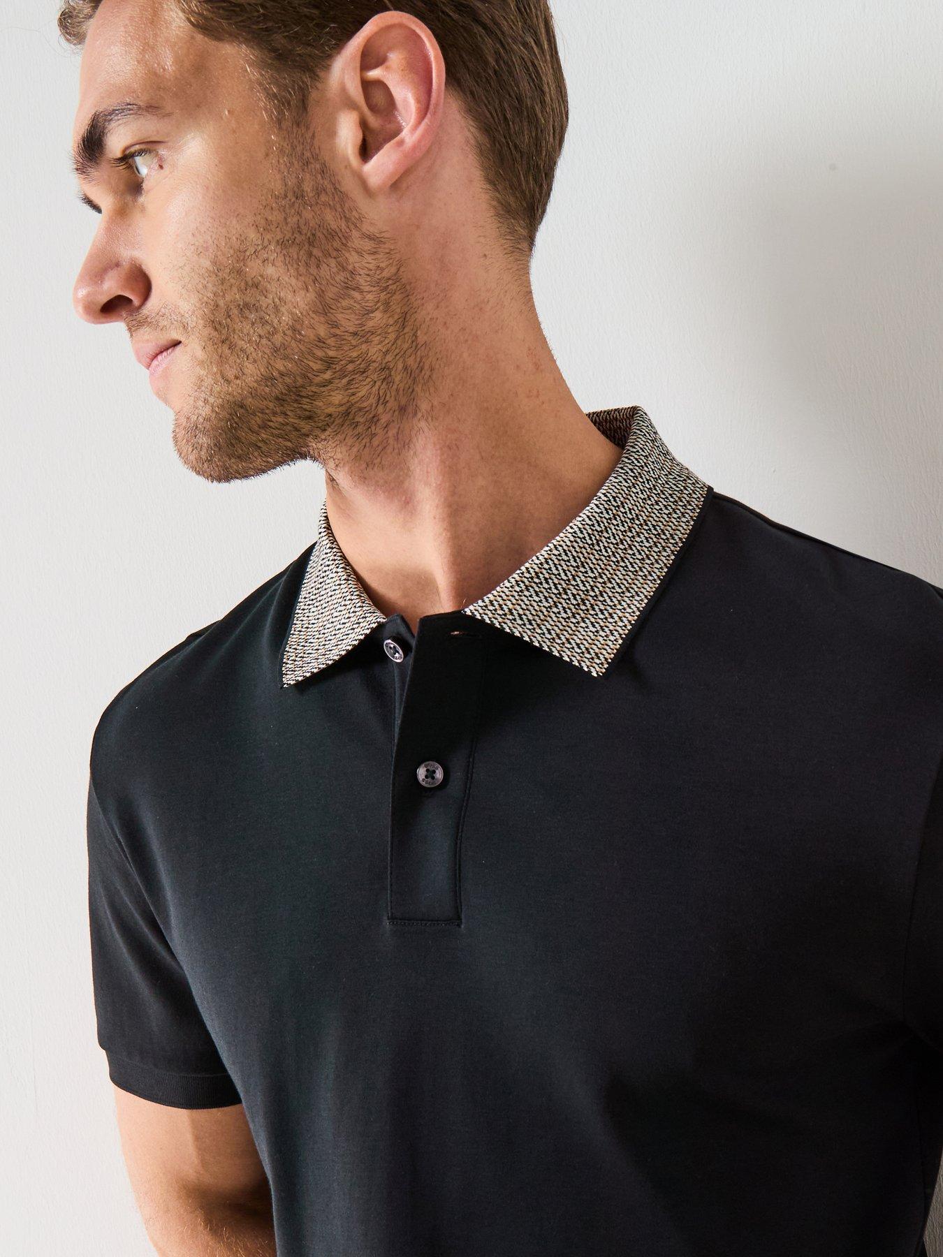 Image 1 of 6 of BOSS H-Parlay 302 Regular Fit Contrast Collar Polo Shirt - Black