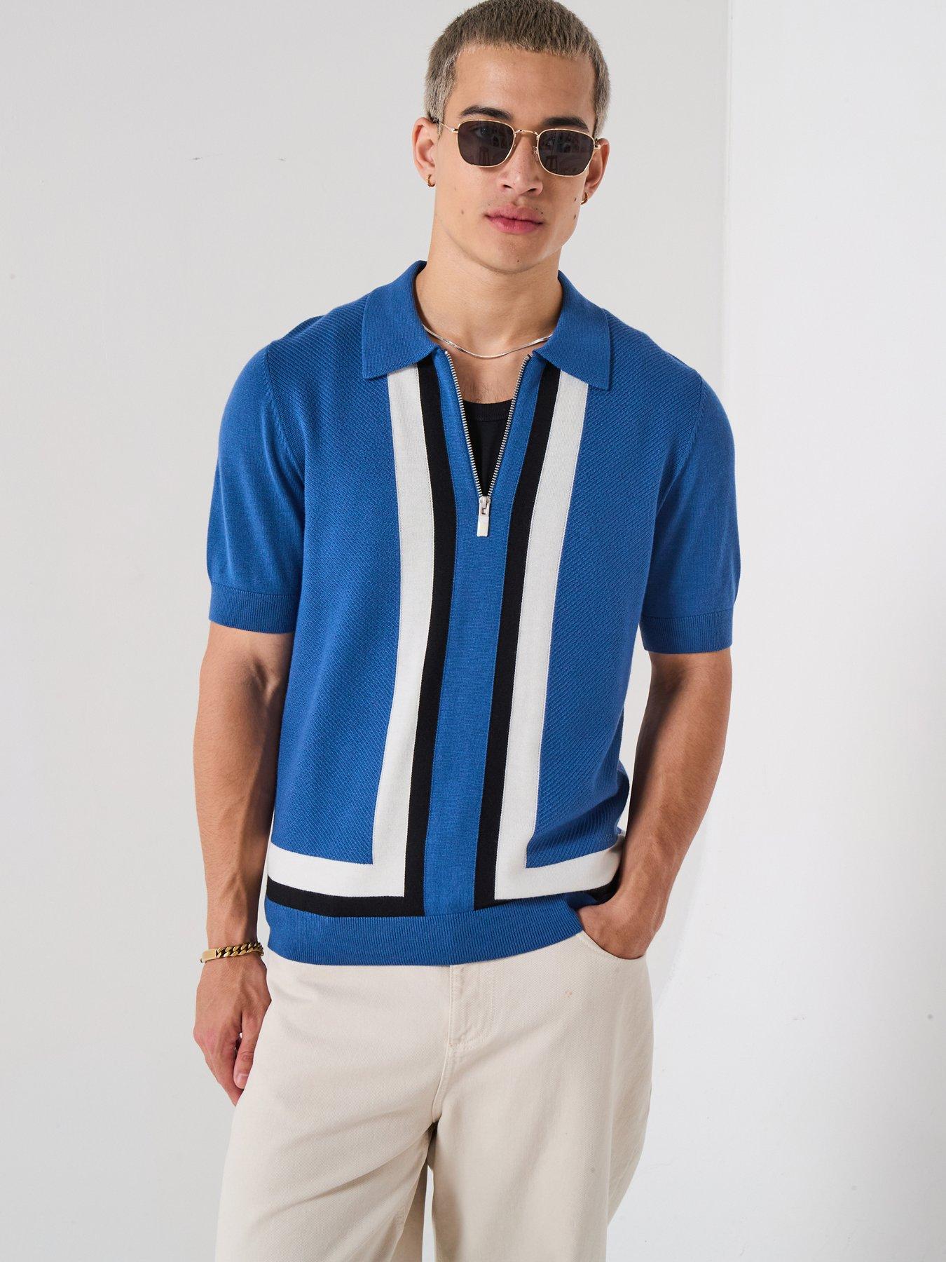 undefined Sholpone 1/4 Zip Knitted Polo Shirt - Blue
