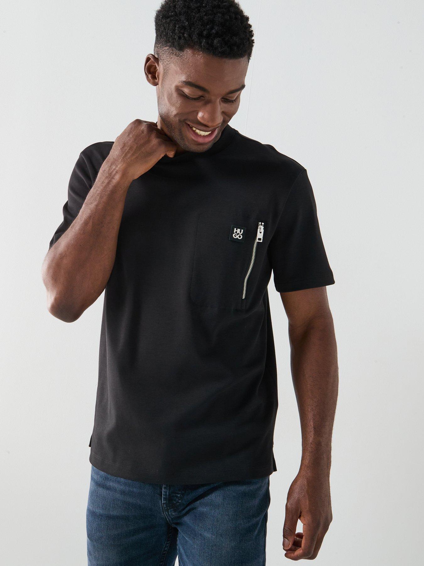 HUGO Relaxed Fit Dargentee Zip Pocket Stacked Logo T-Shirt - Black