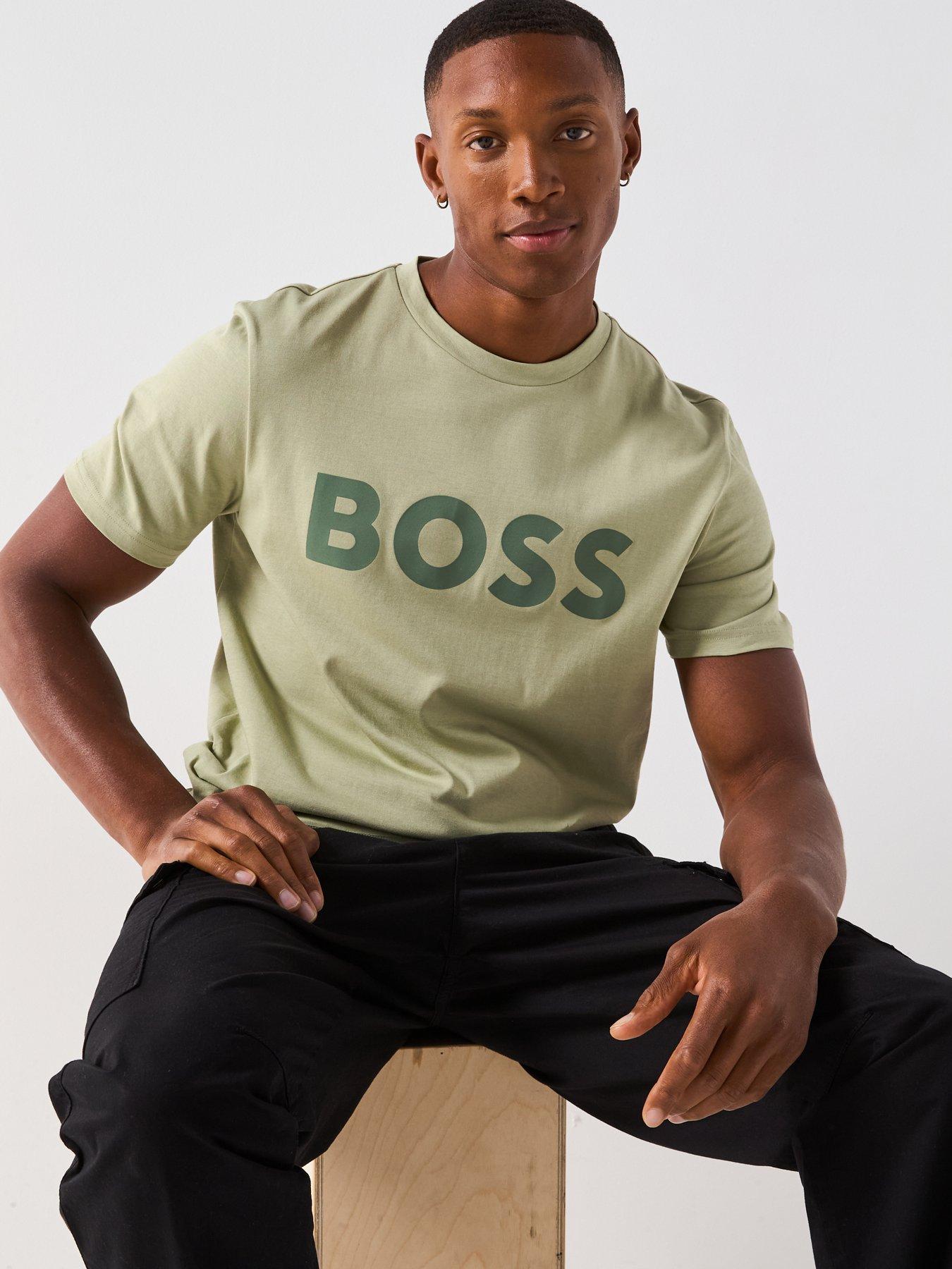 Image 6 of 6 of BOSS Thinking 1 Regular Fit Large Logo T-Shirt - Green