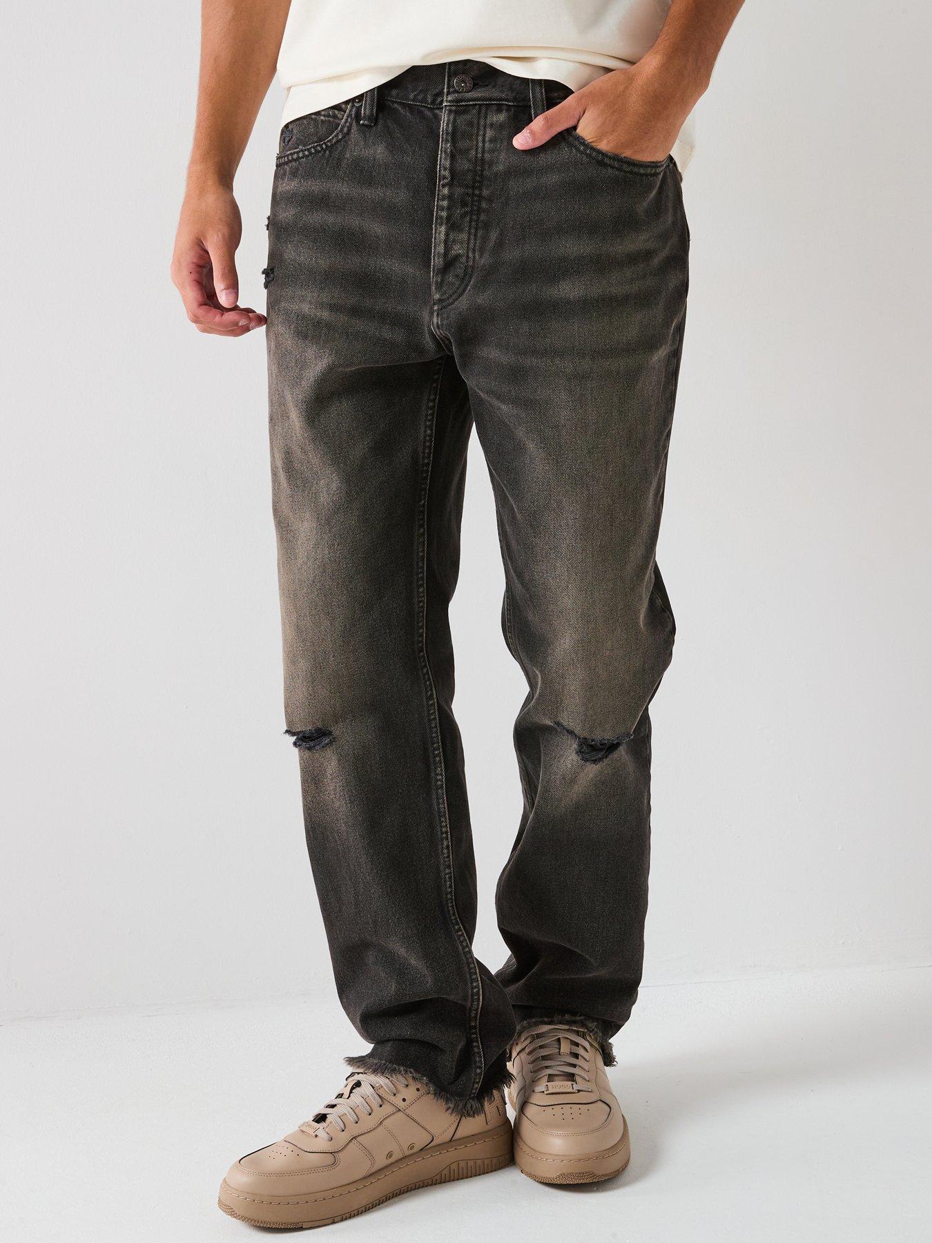 HUGO Blue Jonah Distressed Regular Fit Jeans - Dark Grey