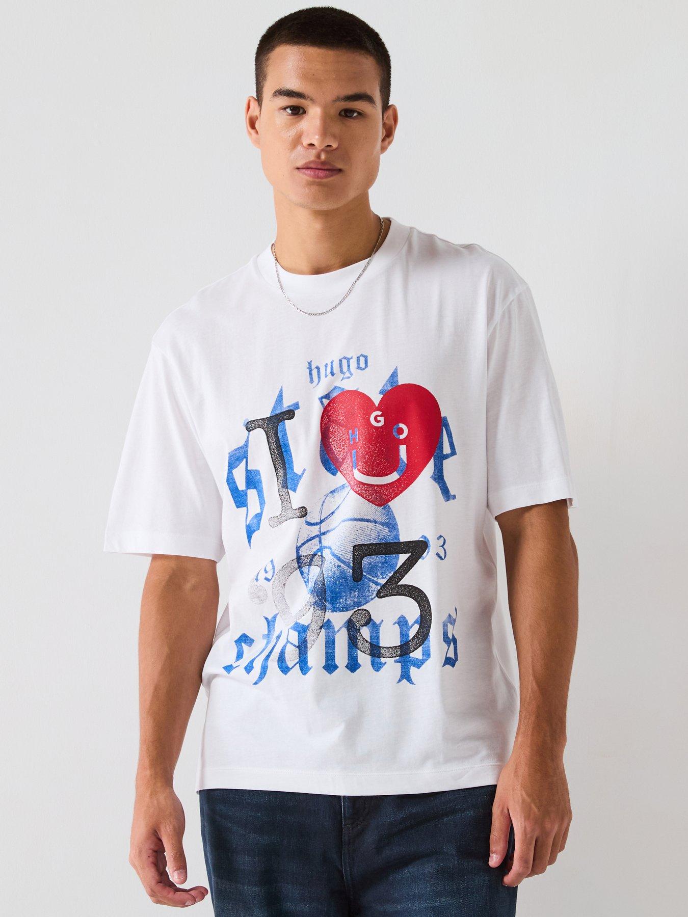 HUGO Blue Notix Relaxed Fit Large Heart Graphic T-Shirt - White