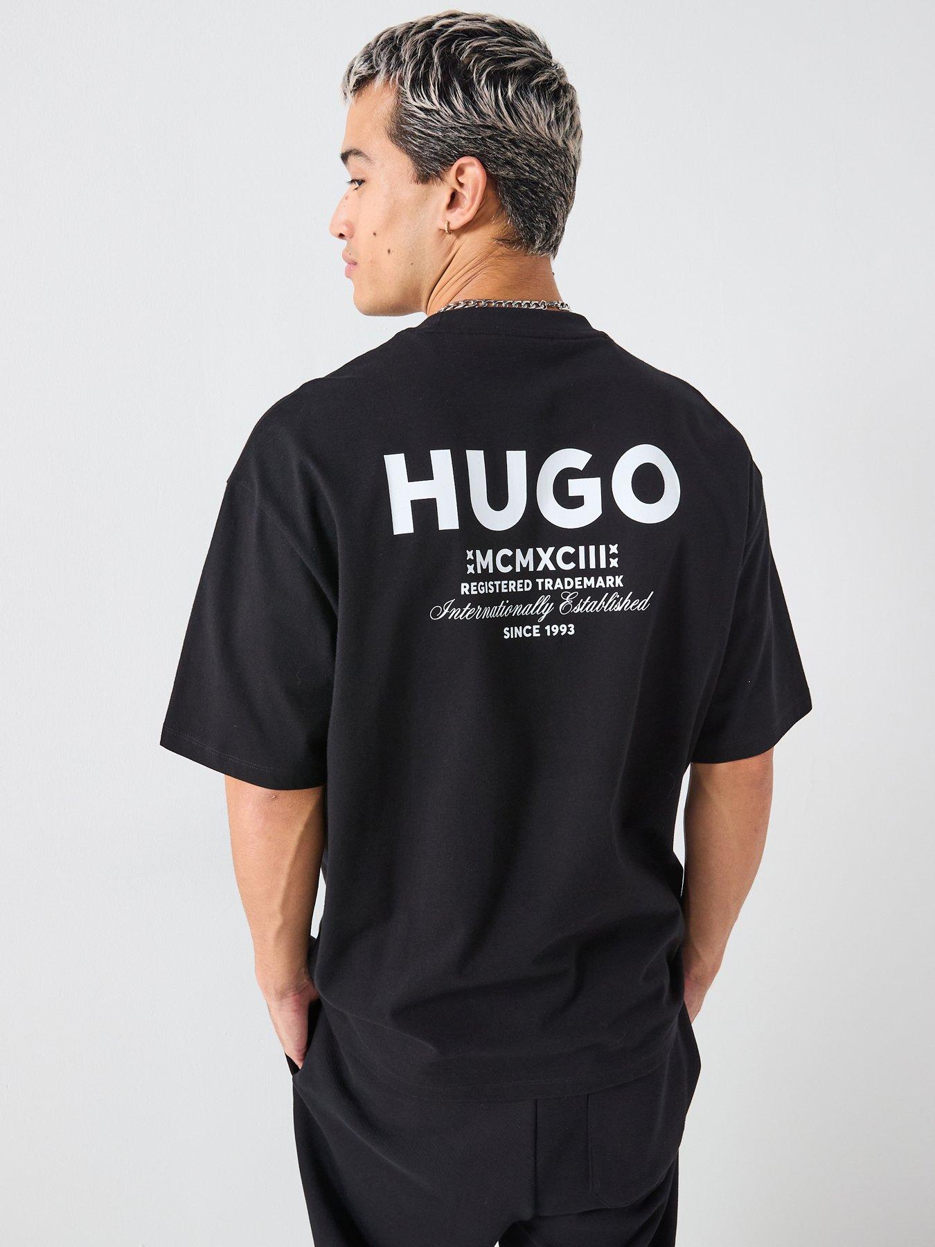 HUGO Blue Nalono Oversized International Logo Backprint T-Shirt - Black