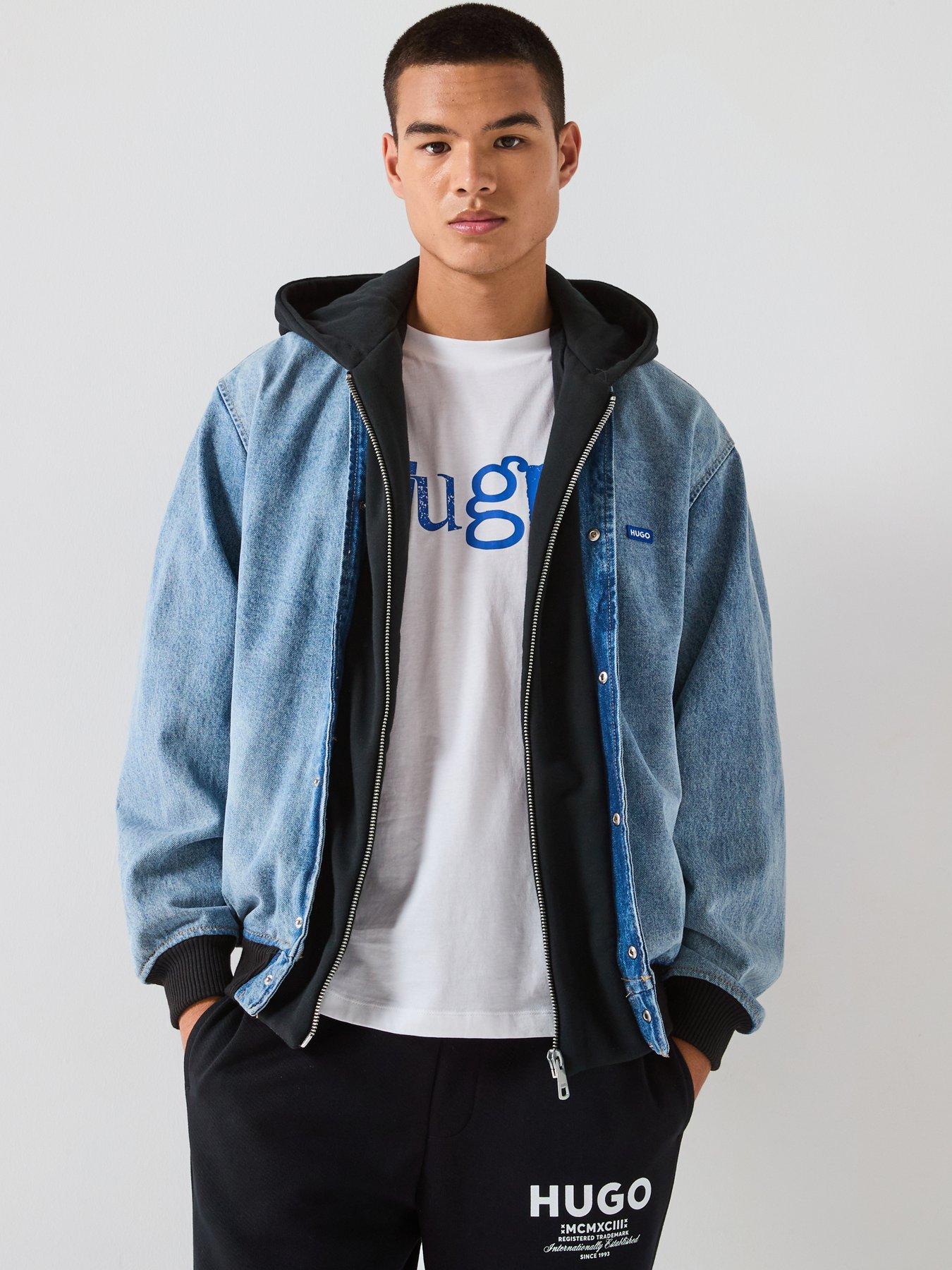HUGO Blue Enjo Relaxed Fit Hooded Denim Jacket - Light Blue