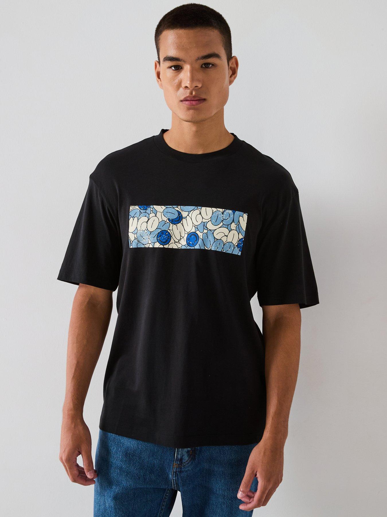 HUGO Blue Nurix Relaxed Fit Graphic Banner Logo T-shirt - Black
