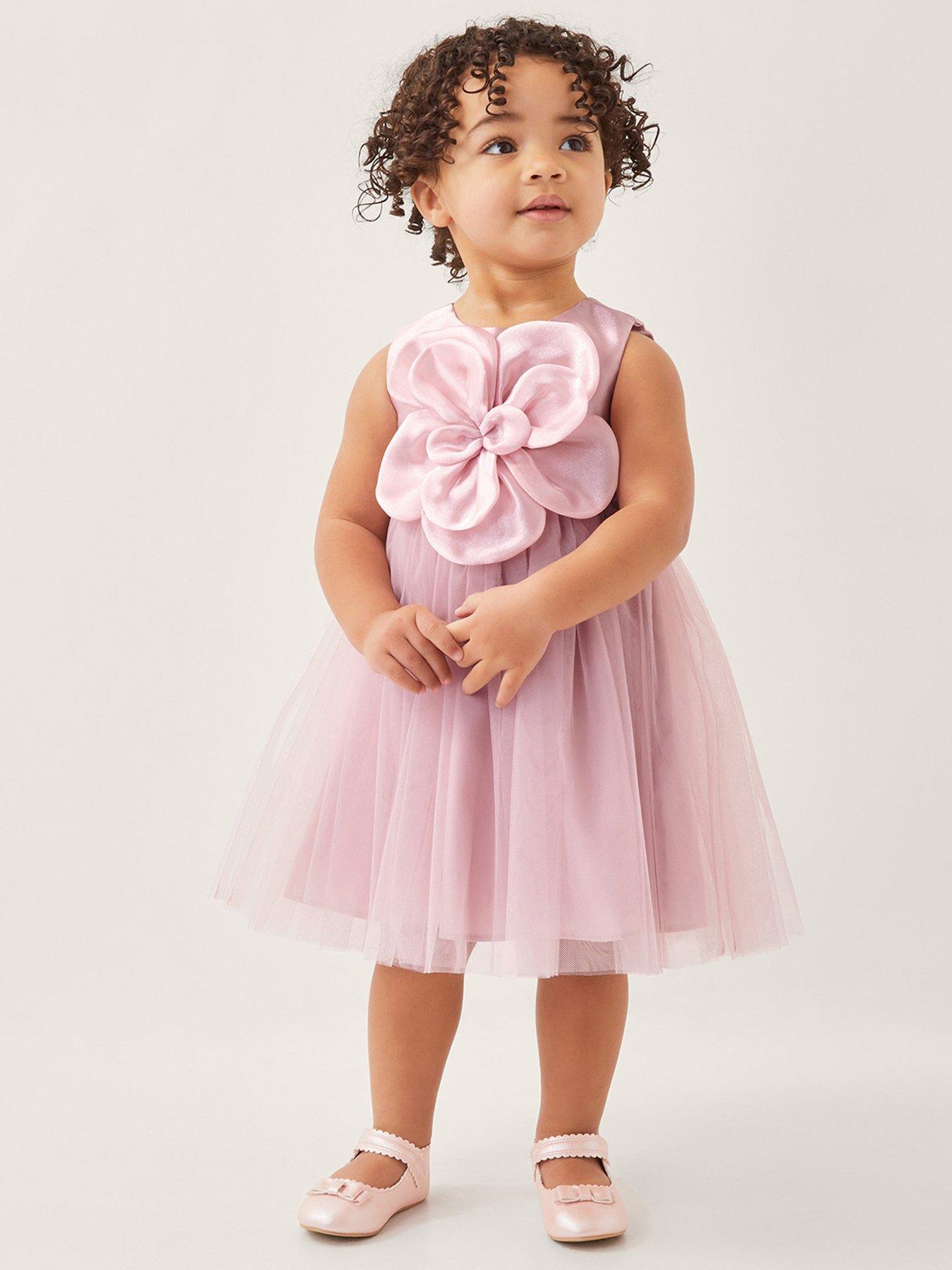 Image 1 of 4 of Monsoon Baby Girls Annabelle 3D Flower Dress - Pink