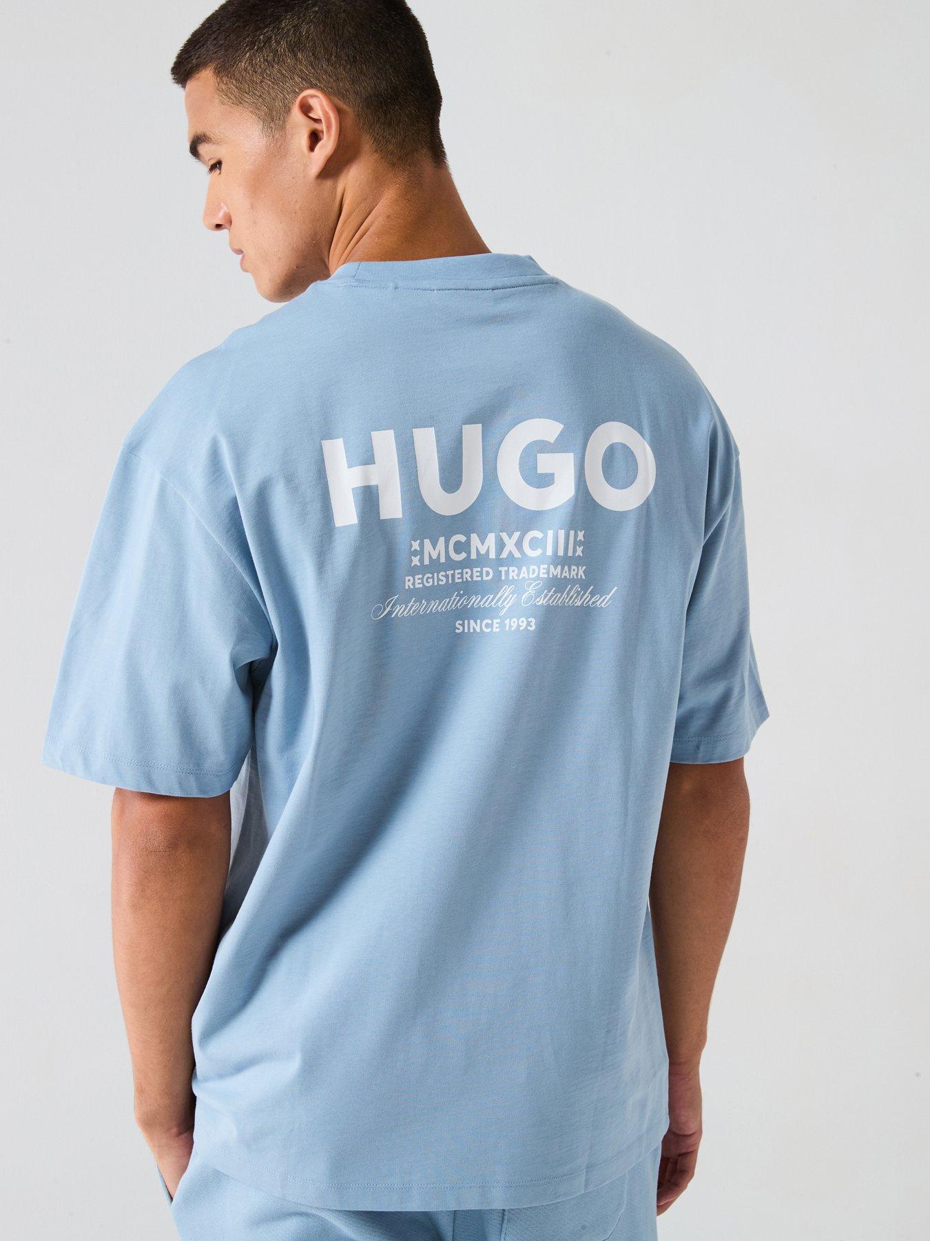 undefined Hugo Blue Nalono Oversized International Logo Backprint T-shirt - Light Blue