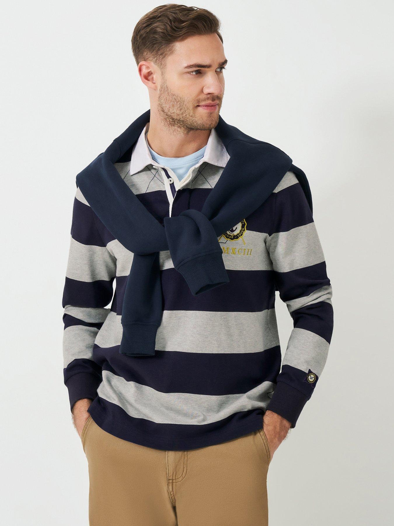 undefined Callington Striped Long Sleeve Rugby Shirt - Navy