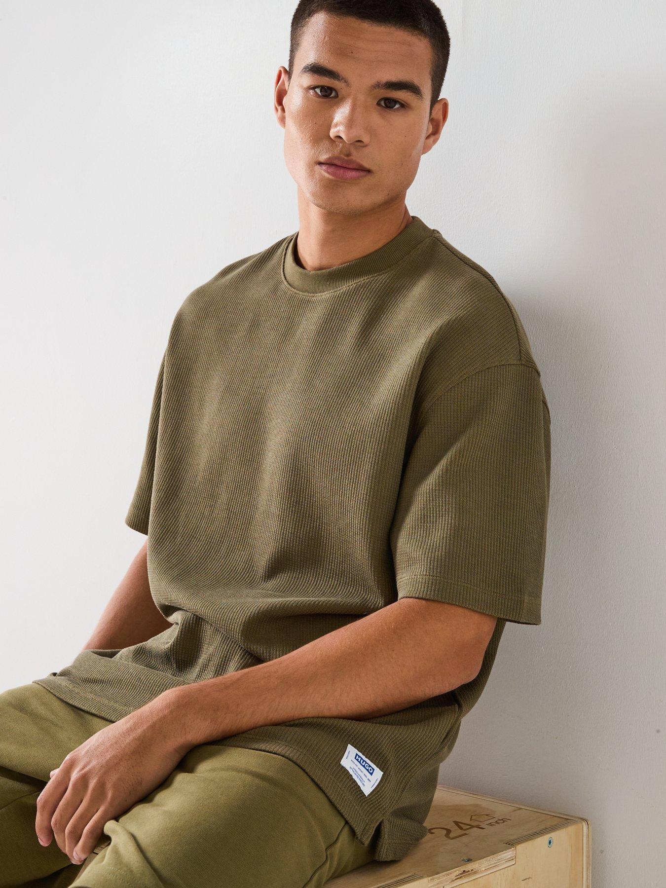 Image 4 of 6 of HUGO Blue Nuwafflo Waffle Loose Fit T-Shirt - Green