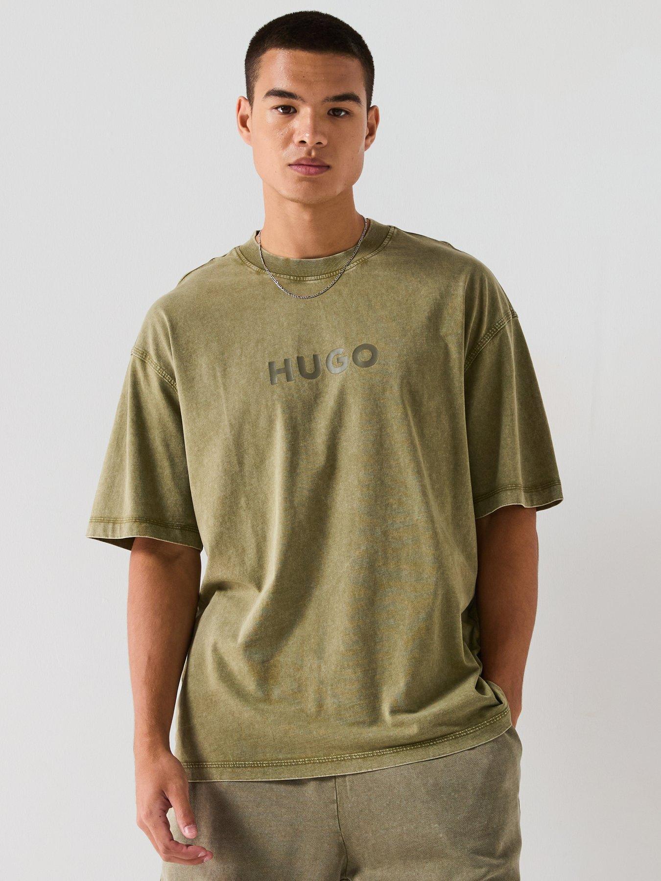 HUGO Nebute Washed Loose Fit Centre Logo T-Shirt - Green