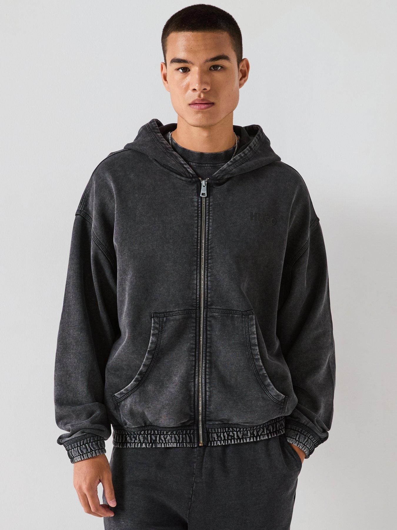 undefined Blue Nebudi Oversized Washed Zip Thru Hoodie - Black