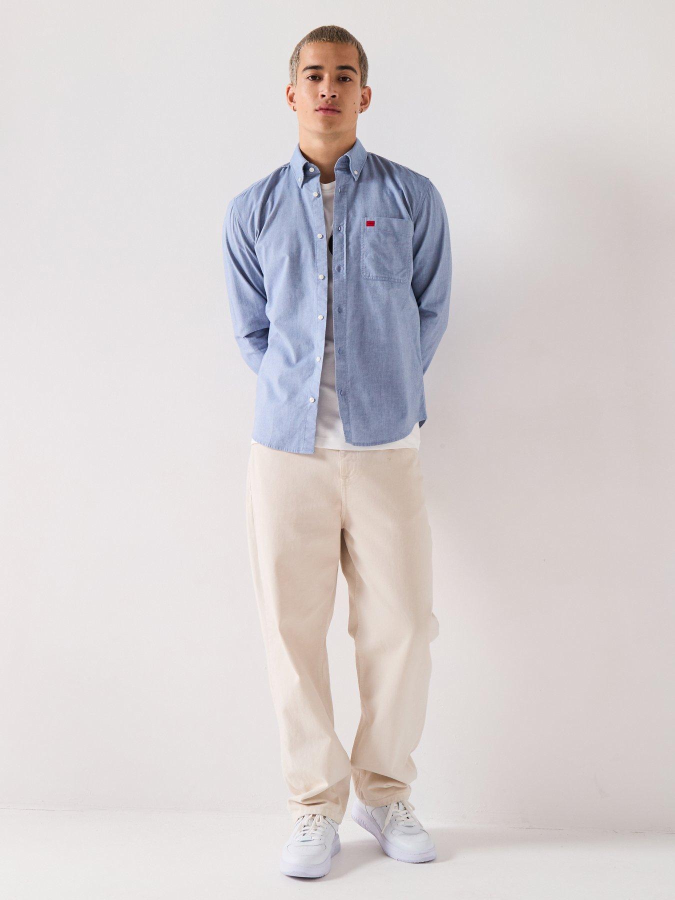 undefined Evito Slim Fit Oxford Cotton Pocket Shirt - Blue
