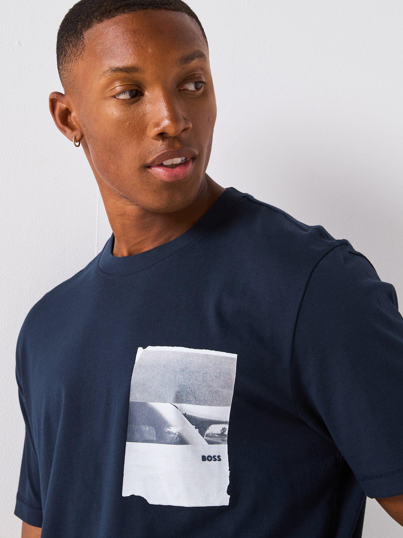 Image 4 of 6 of BOSS Container Regular Fit Chest Graphic T-shirt - Navy