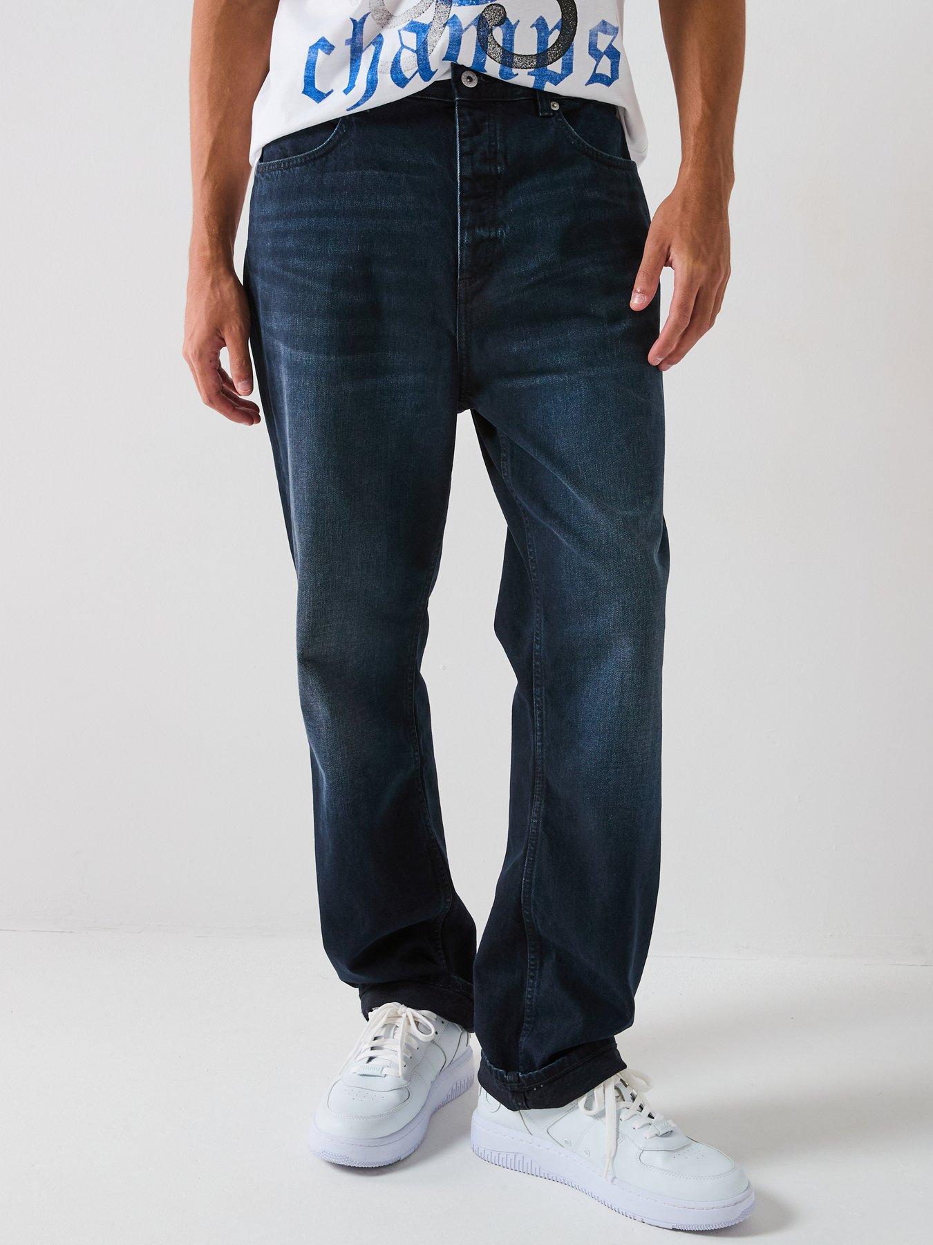 HUGO: Blue Nate Baggy Fit Jeans - Dark Blue