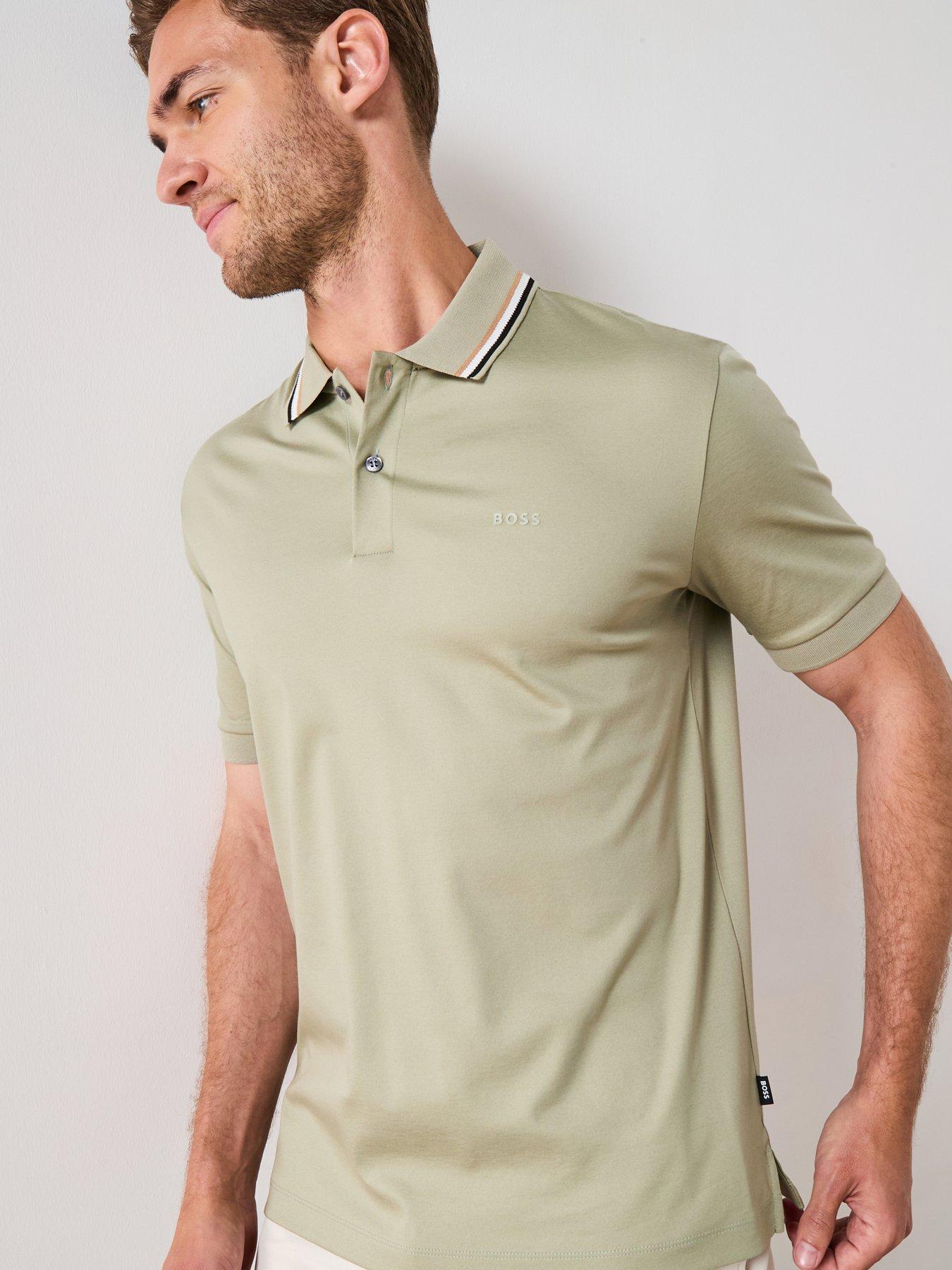 undefined Boss Penrose 38 Slim Fit Corporate Stripe Polo Shirt - Green