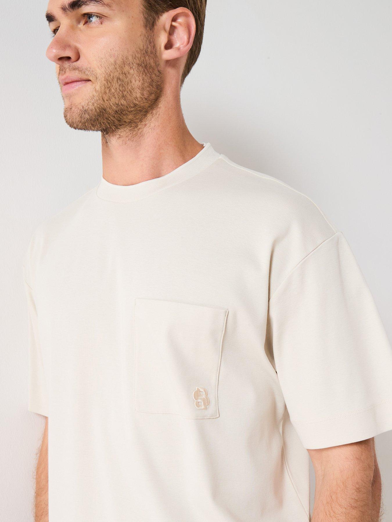 BOSS: C-Tames 116 Embroidered Logo Pocket T-Shirt - Cream