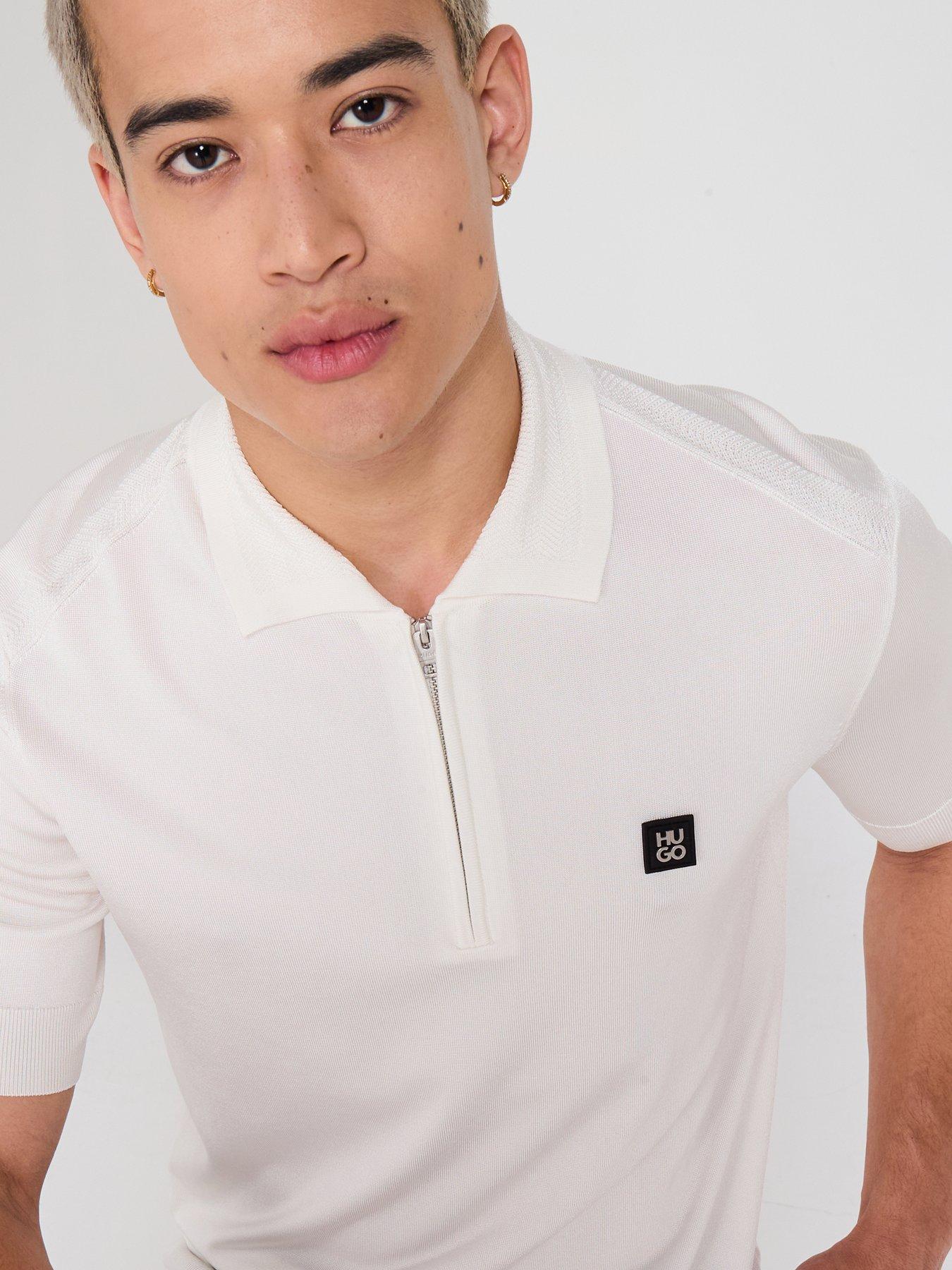undefined Sayfong-4 Zip Neck Stacked Logo Knitted Polo Shirt - White