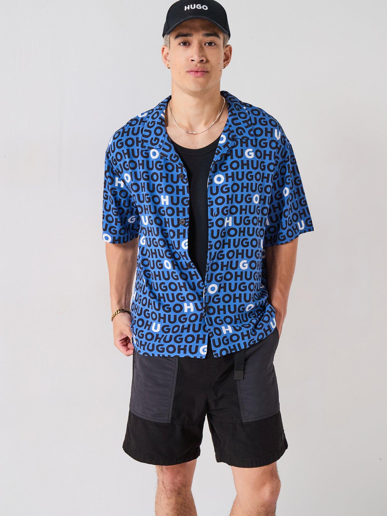HUGO Bodywear Floral Print Relaxed Fit Short Sleeve Shirt - Blue
