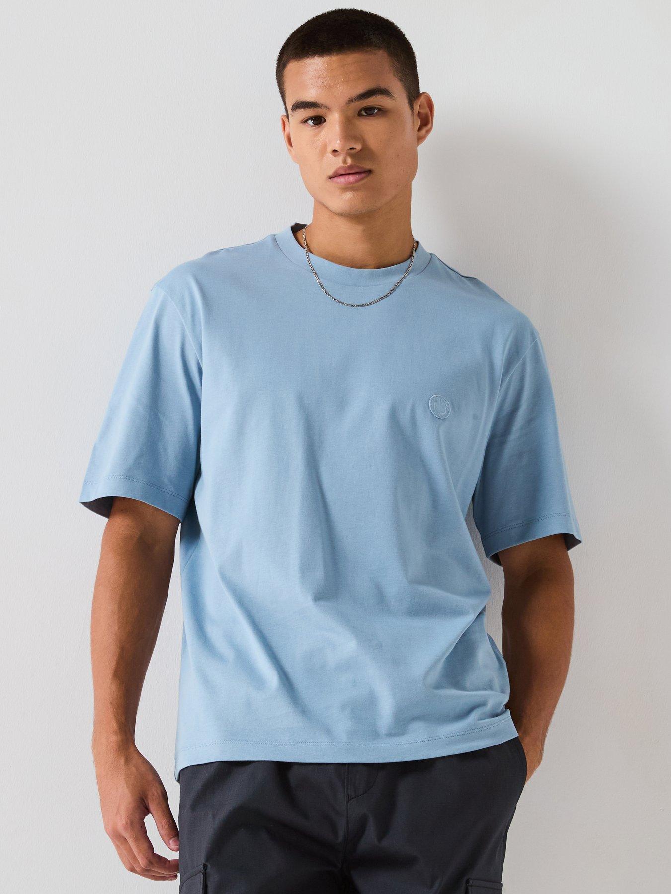 Image 1 of 6 of HUGO Blue Niley Regular Fit Smiley Left Chest Logo T-Shirt - Light Blue