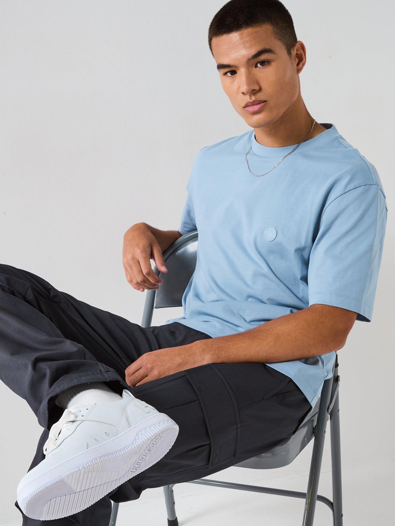 Image 4 of 6 of HUGO Blue Niley Regular Fit Smiley Left Chest Logo T-Shirt - Light Blue