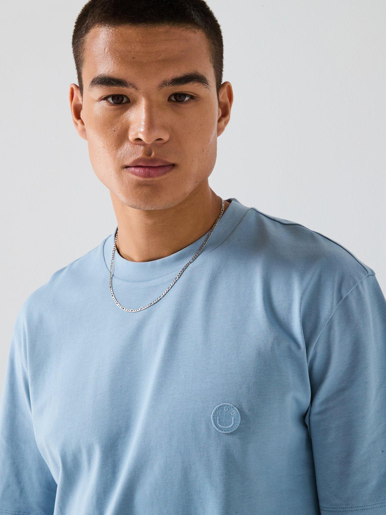 Image 6 of 6 of HUGO Blue Niley Regular Fit Smiley Left Chest Logo T-Shirt - Light Blue