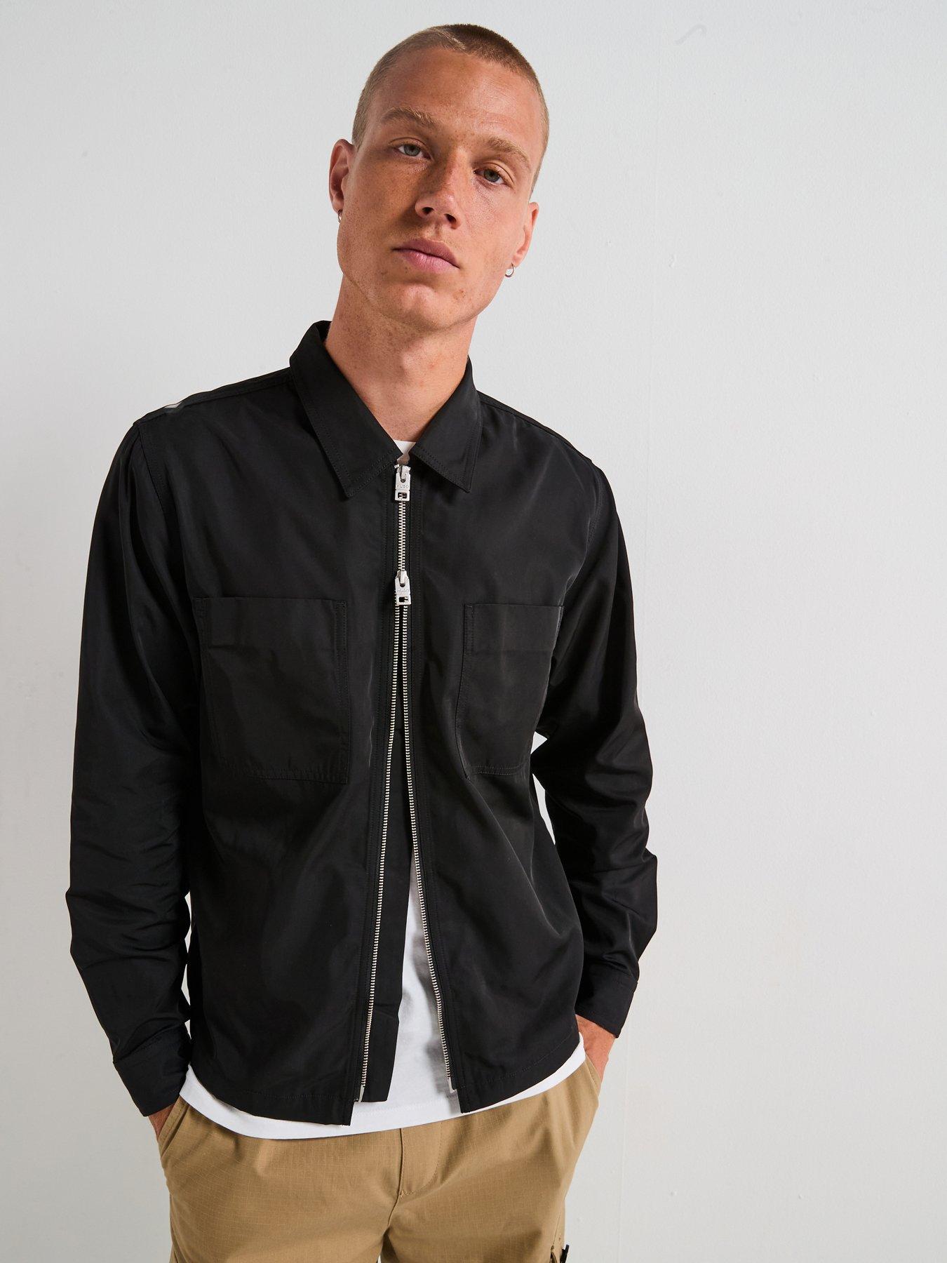 hugo-oversized-fit-evalom-arm-badge-nylon-shirt-black