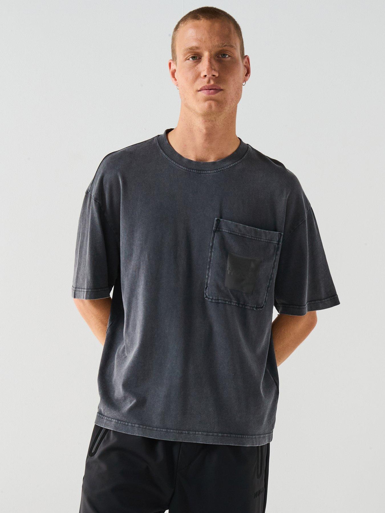 HUGO Oversized Fit Darfel Acid Washed Pocket T-Shirt - Black