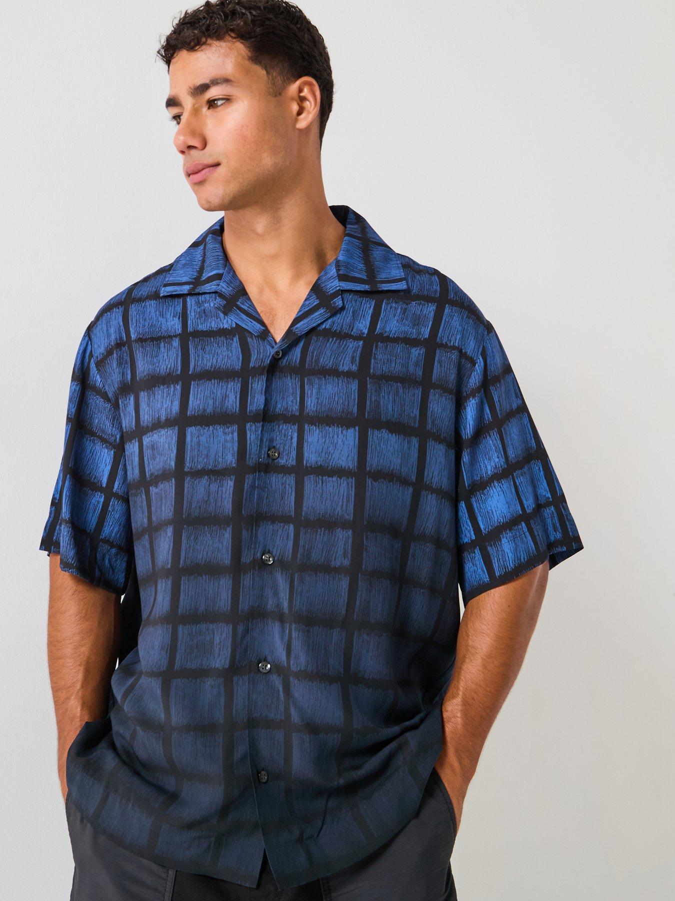 undefined Oversized Fit Espino Printed Short Sleeve Shirt - Blue