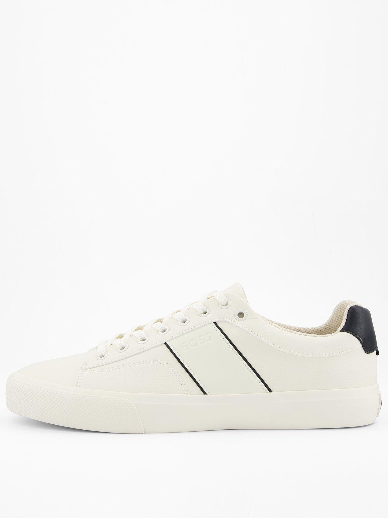 Image 1 of 7 of BOSS Aiden Pipe Trim Leather Lace Tennis Trainers - White