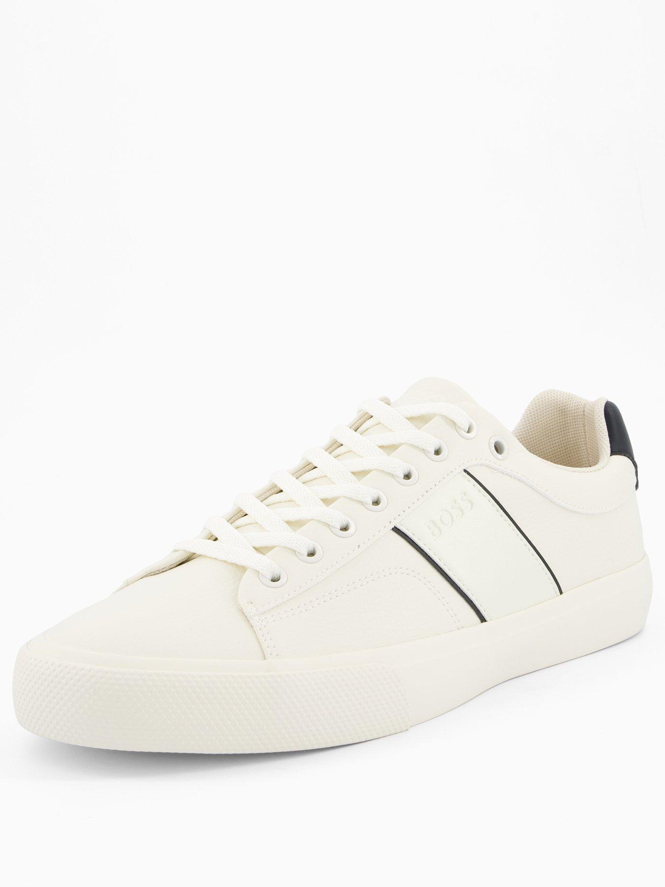 Image 2 of 7 of BOSS Aiden Pipe Trim Leather Lace Tennis Trainers - White