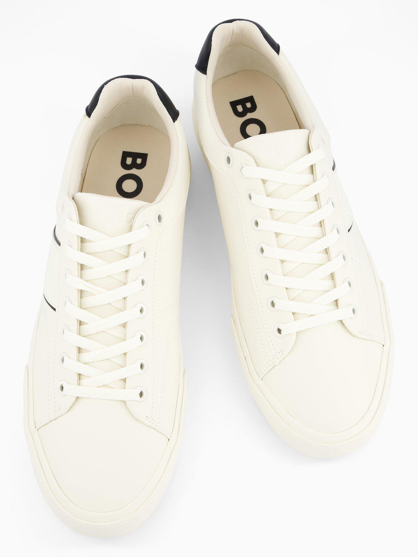 Image 3 of 7 of BOSS Aiden Pipe Trim Leather Lace Tennis Trainers - White