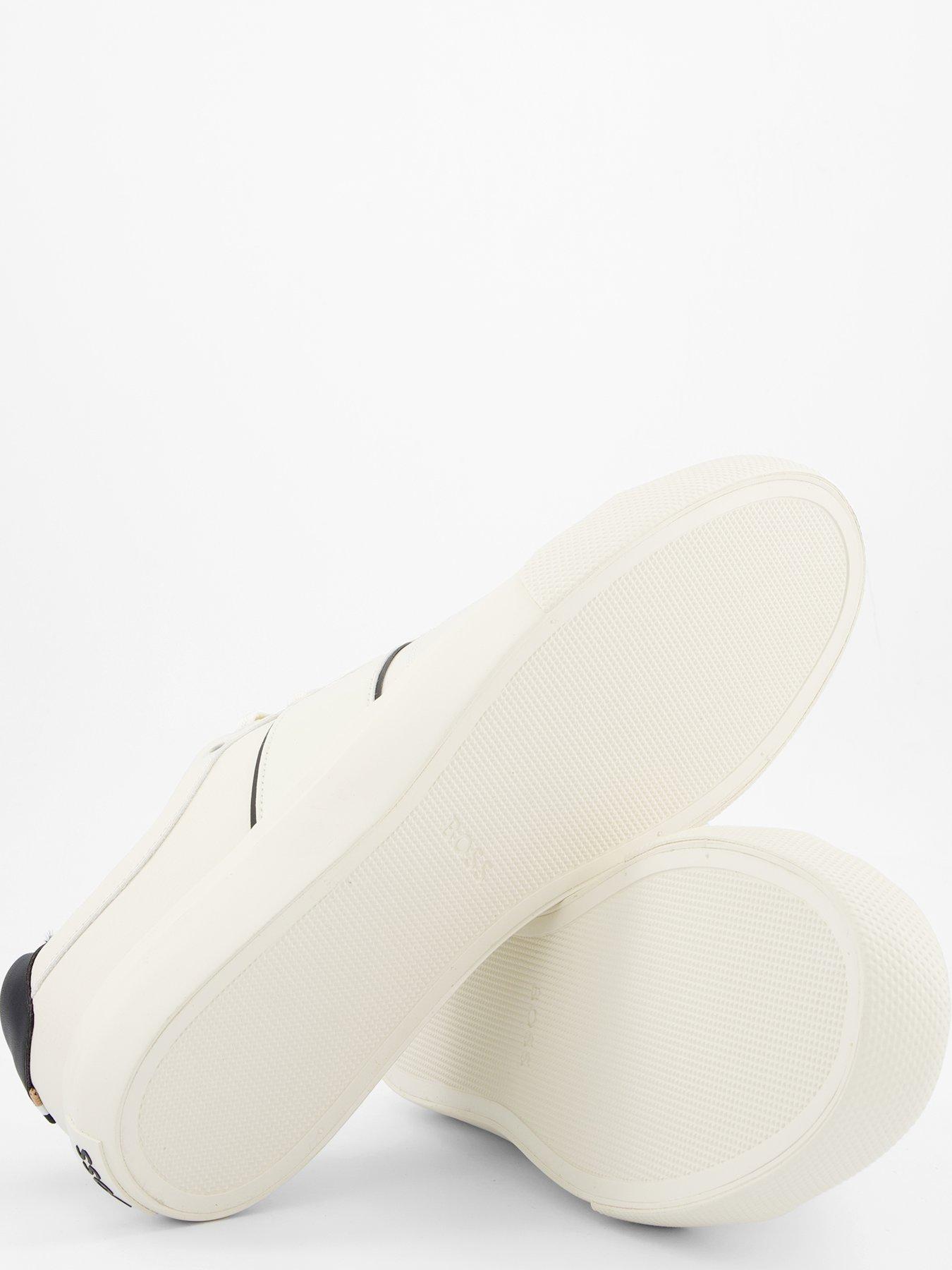 Image 4 of 7 of BOSS Aiden Pipe Trim Leather Lace Tennis Trainers - White