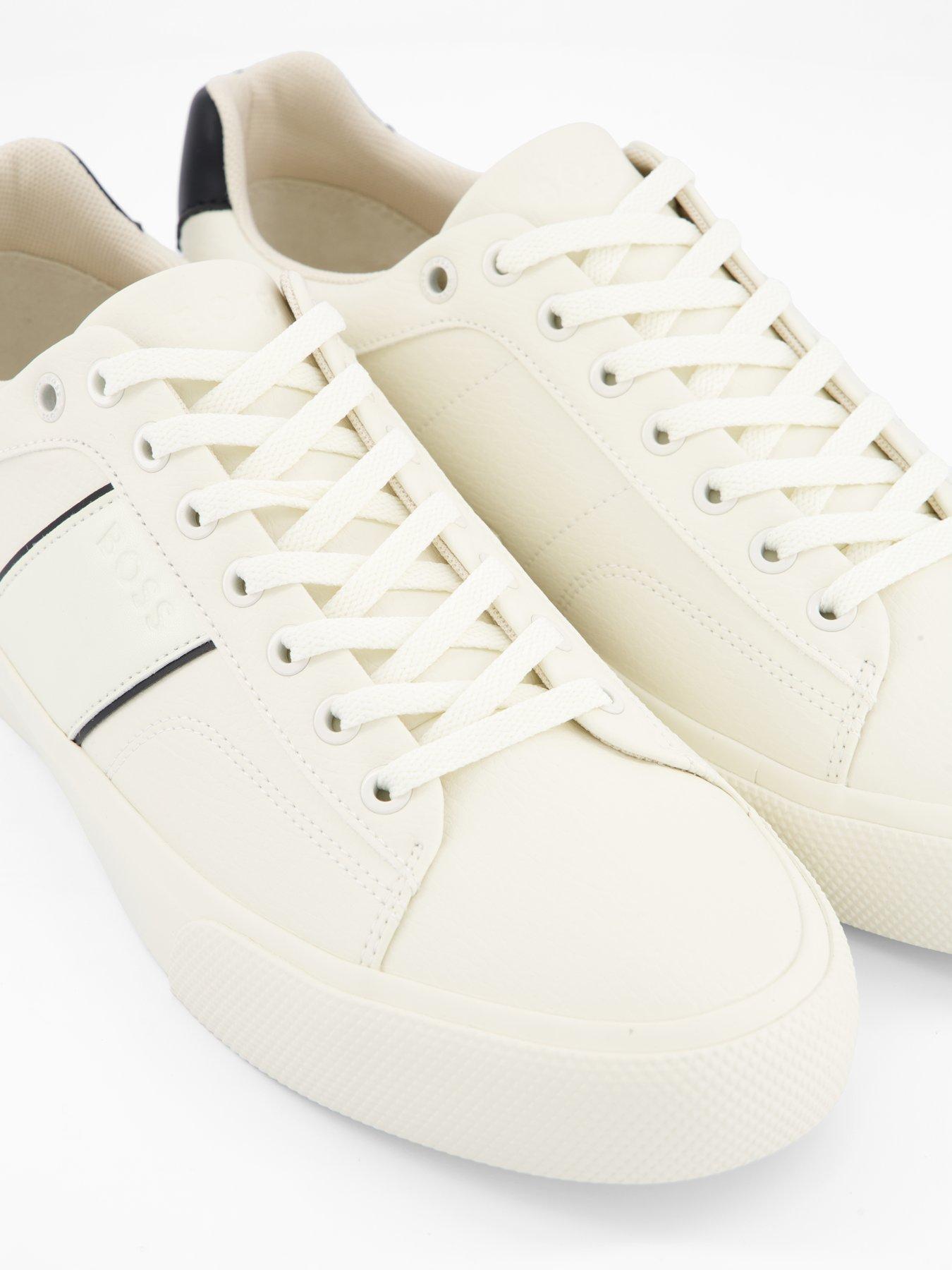 Image 5 of 7 of BOSS Aiden Pipe Trim Leather Lace Tennis Trainers - White