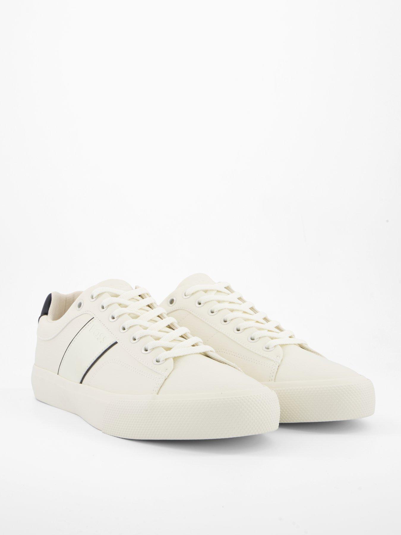 Image 6 of 7 of BOSS Aiden Pipe Trim Leather Lace Tennis Trainers - White