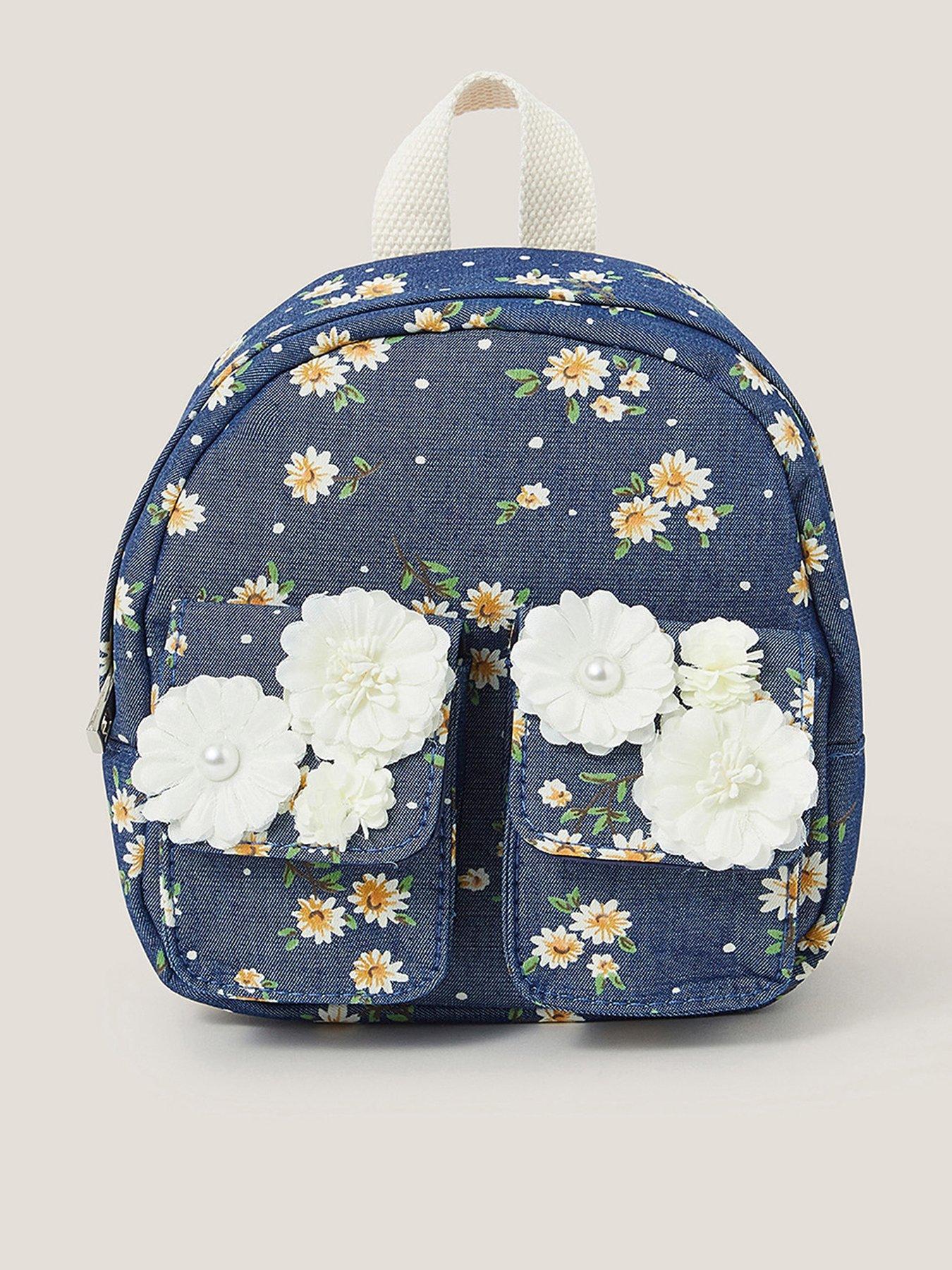 undefined Girls Daisy Denim Embroidered Backpack - Blue