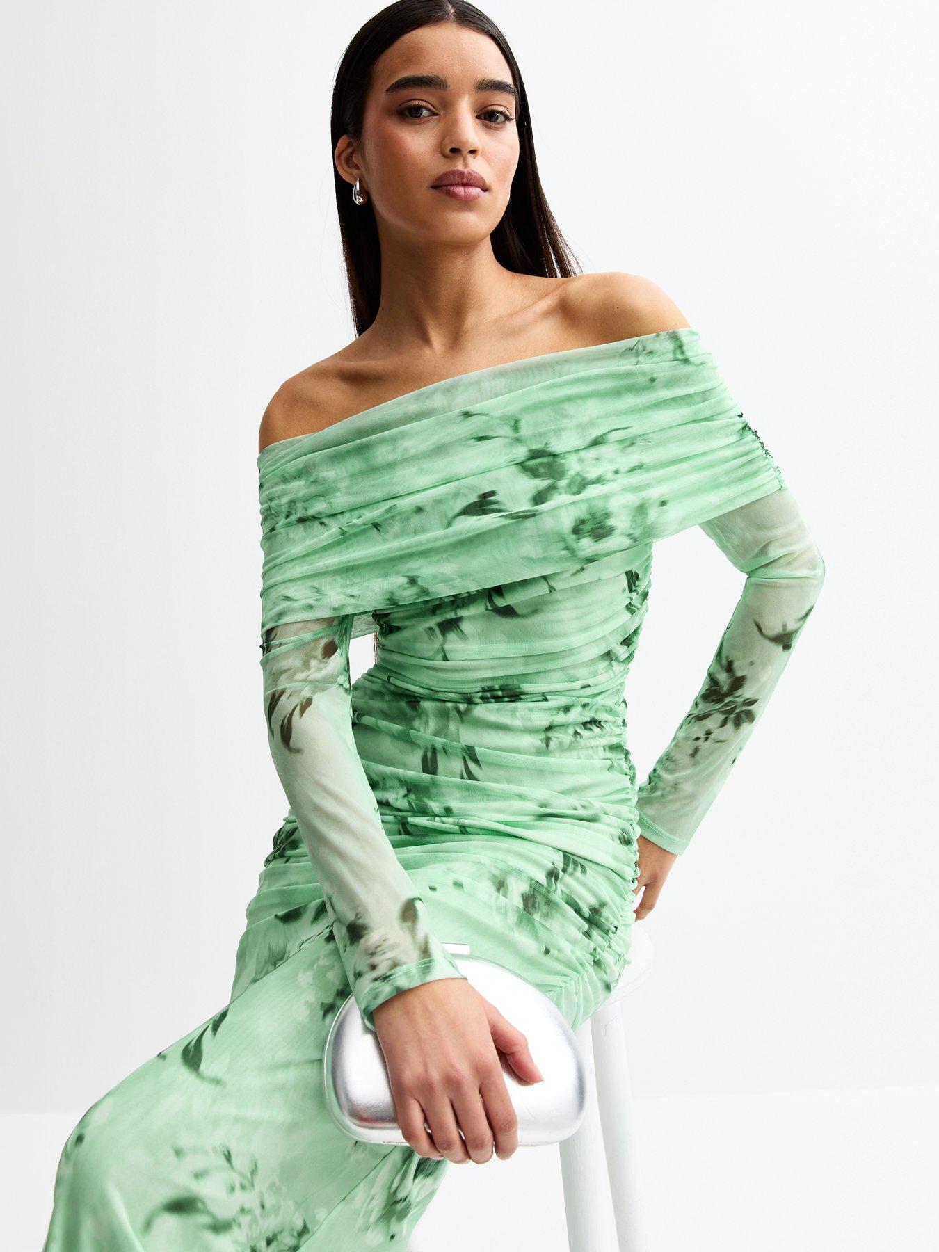 bardot green floral dress Bardot Eloda Sequin Scoop-Neck Midi Dress - Green Floral - 29% Off