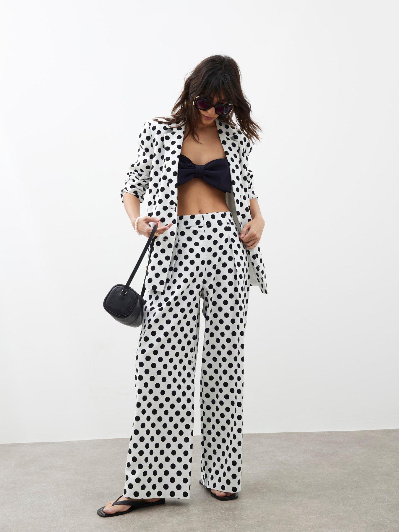 undefined Polka Dot Wide Trousers - White