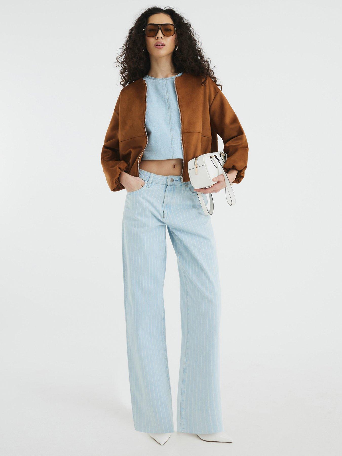 Image 1 of 4 of River Island Seamed Barrel Stripe Jeans - Blue