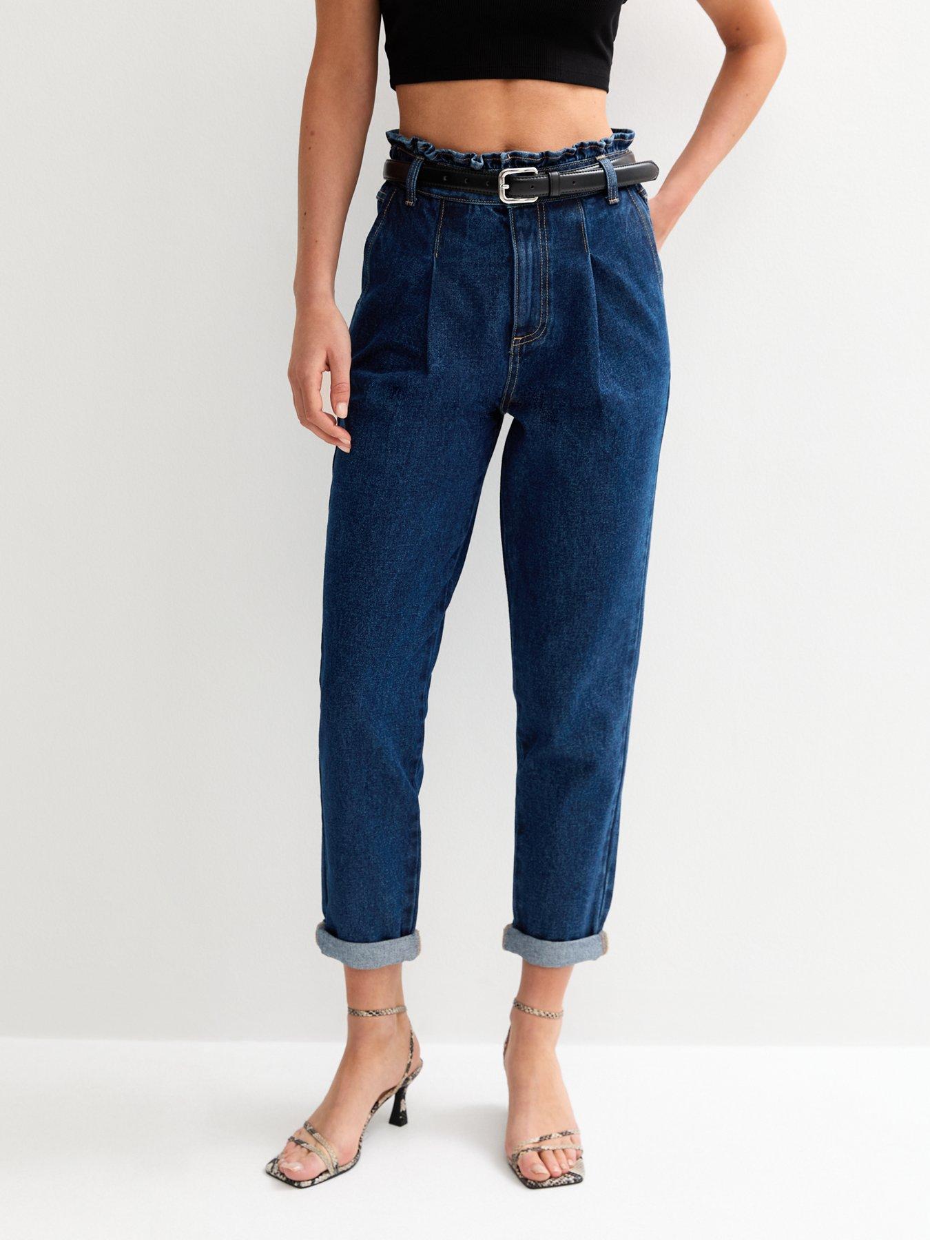 Image 1 of 5 of New Look Blue Denim Paperbag Waist Jeans